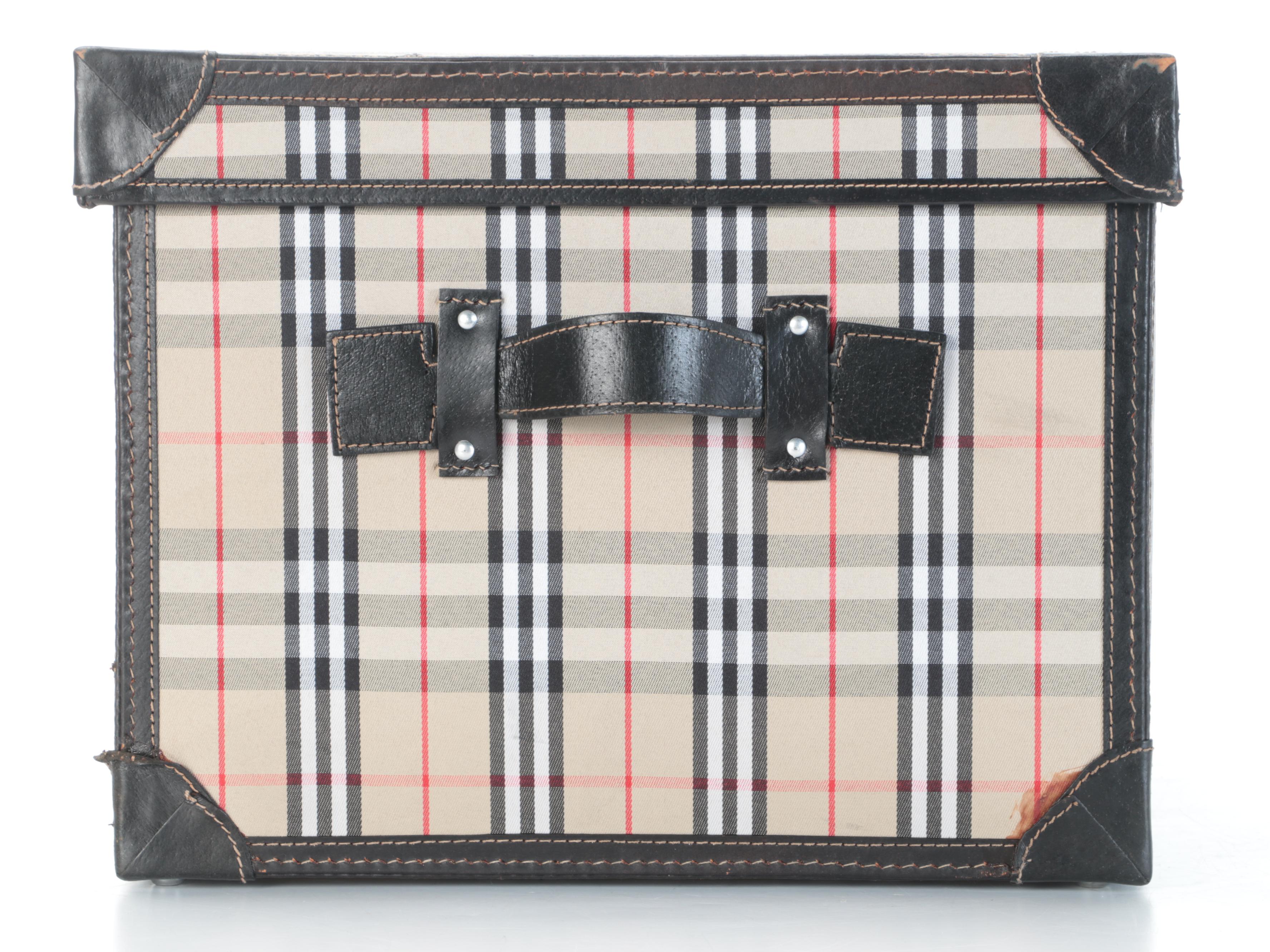 English Plaid Fabric and Faux Leather Decorative Box