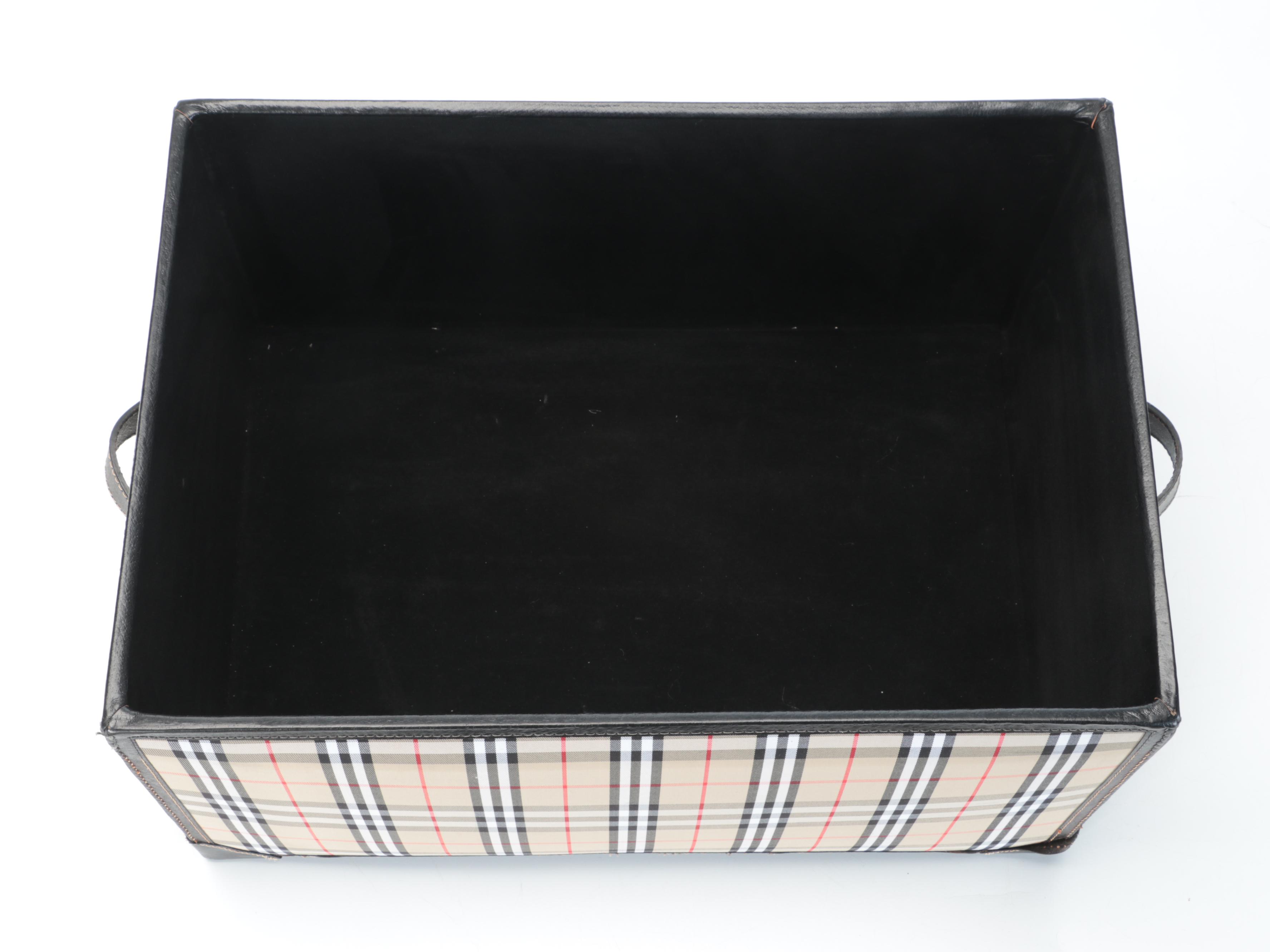 English Plaid Fabric and Faux Leather Decorative Box