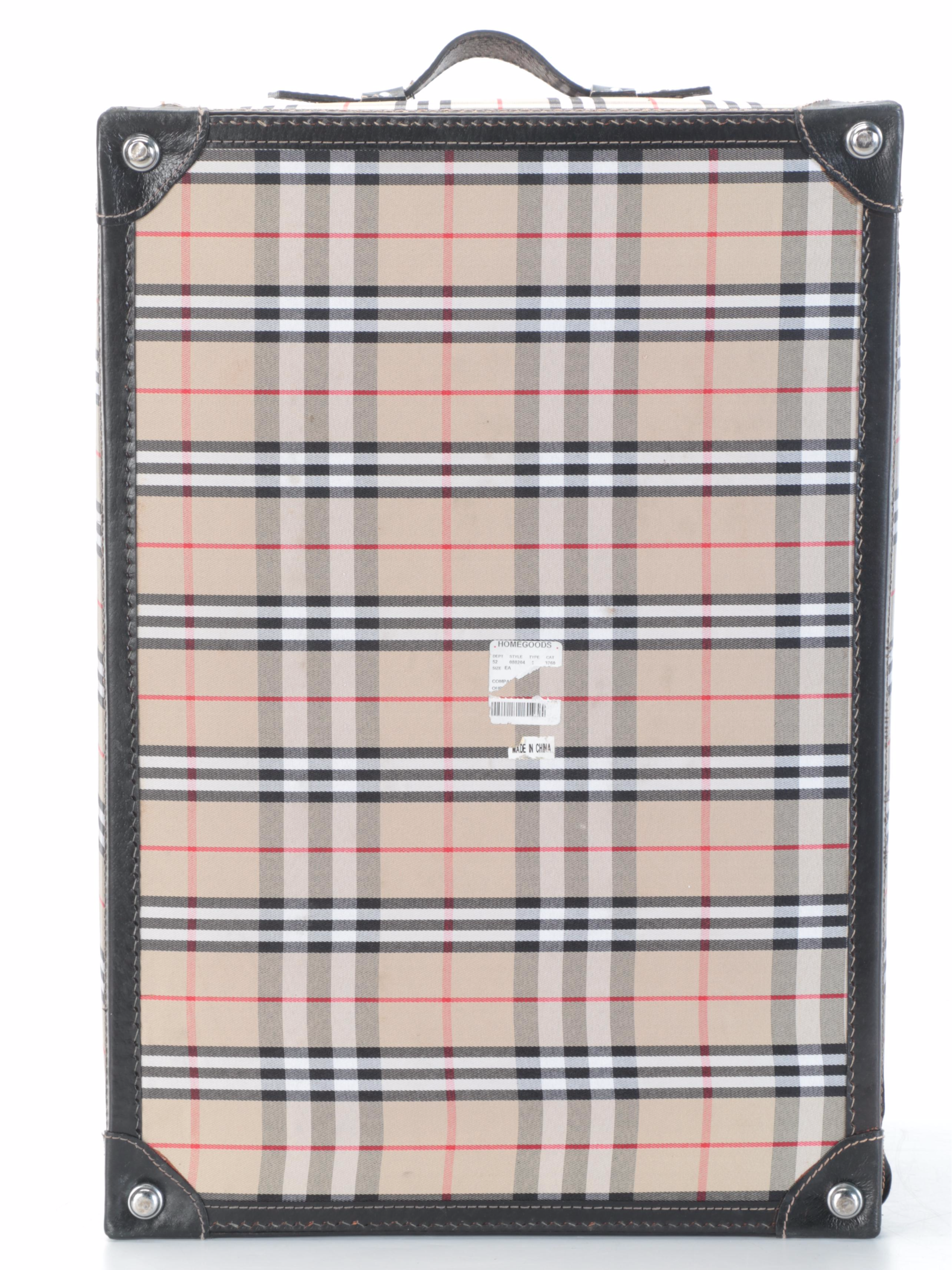 English Plaid Fabric and Faux Leather Decorative Box