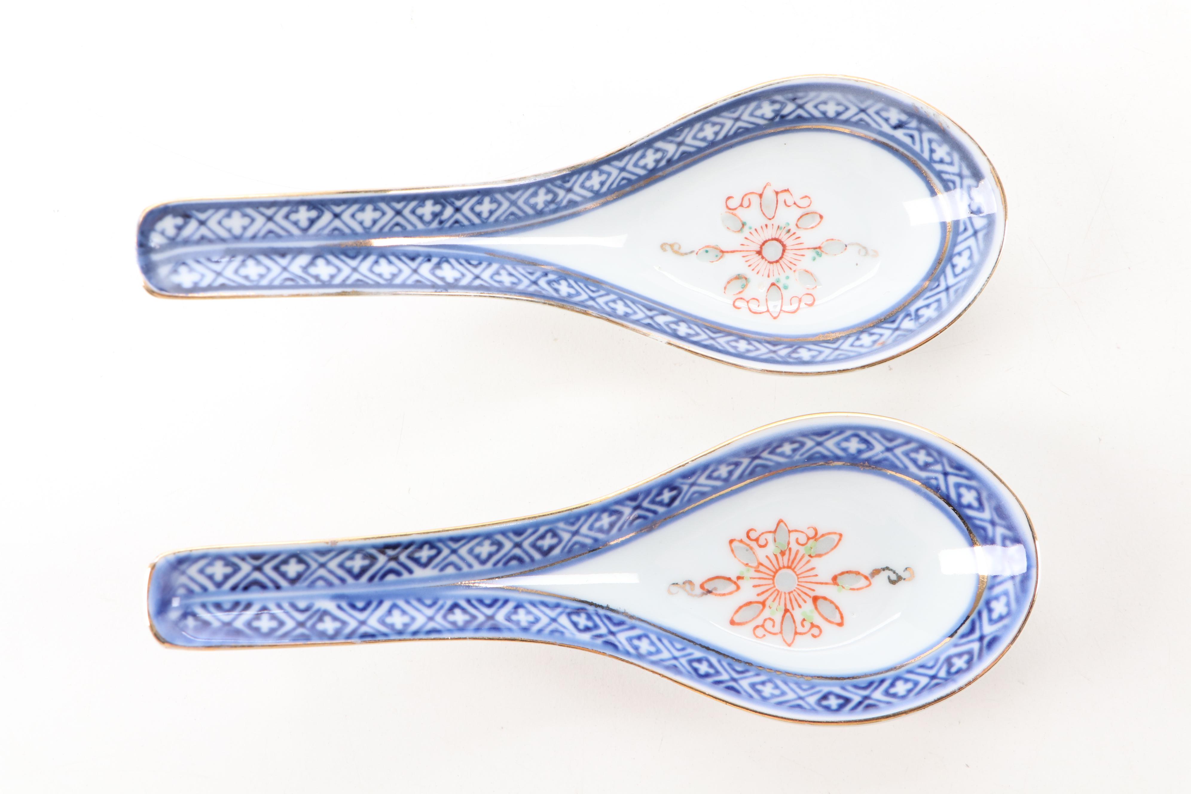 Chinese Koi Fish Motif Porcelain Soup Bowls and More Dinnerware