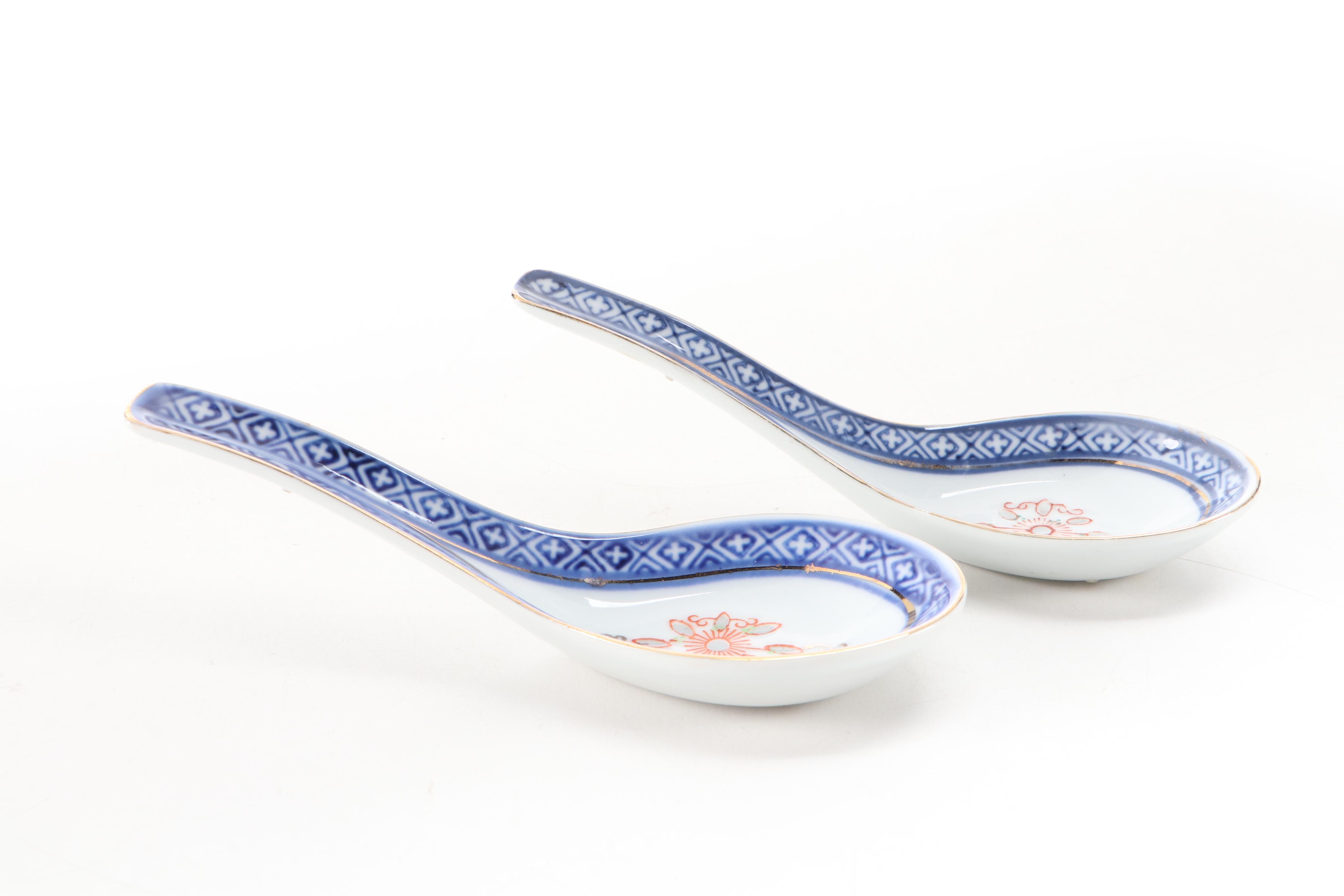 Chinese Koi Fish Motif Porcelain Soup Bowls and More Dinnerware