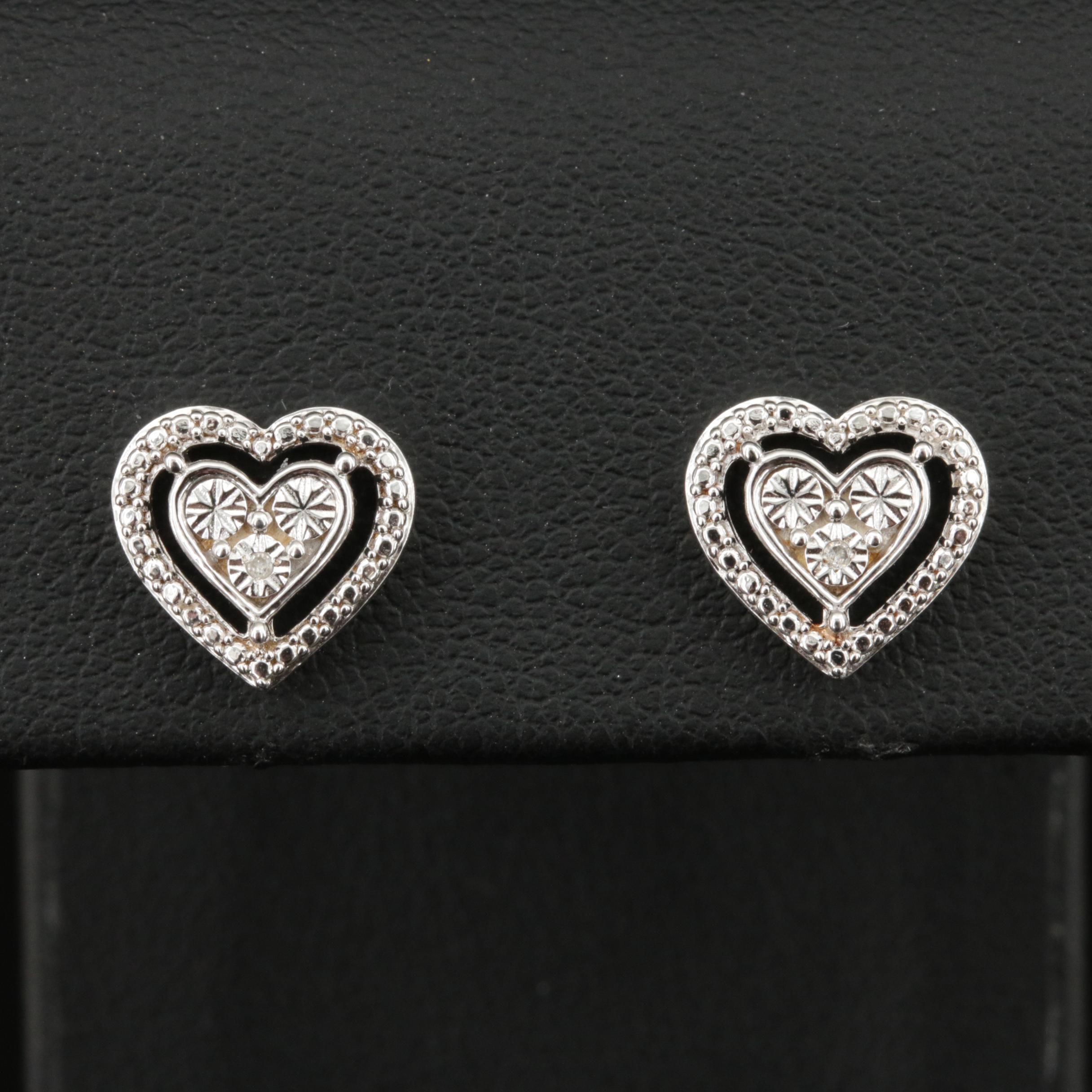 Sterling Diamond Heart Earrings
