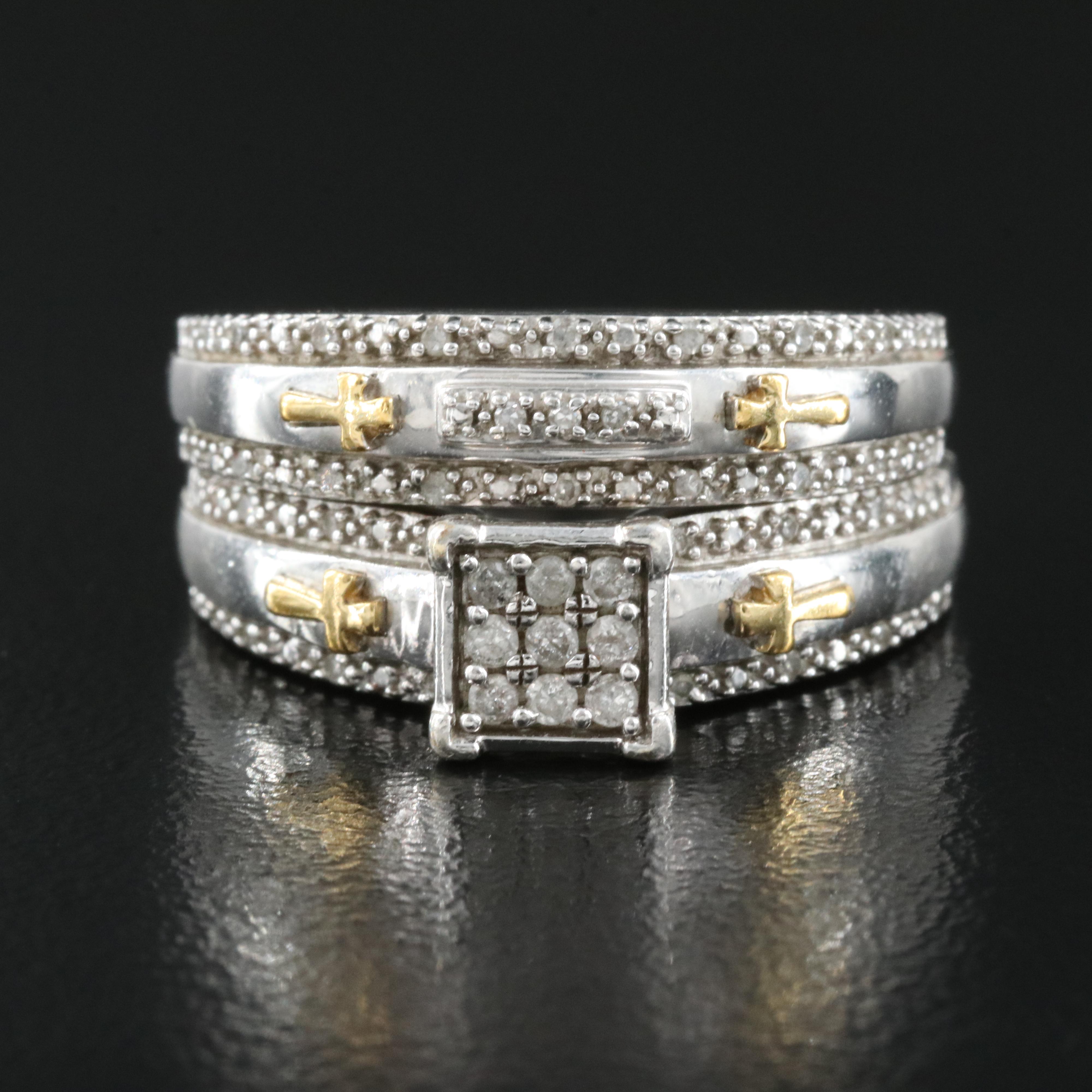 Sterling Diamond Ring and Band Set