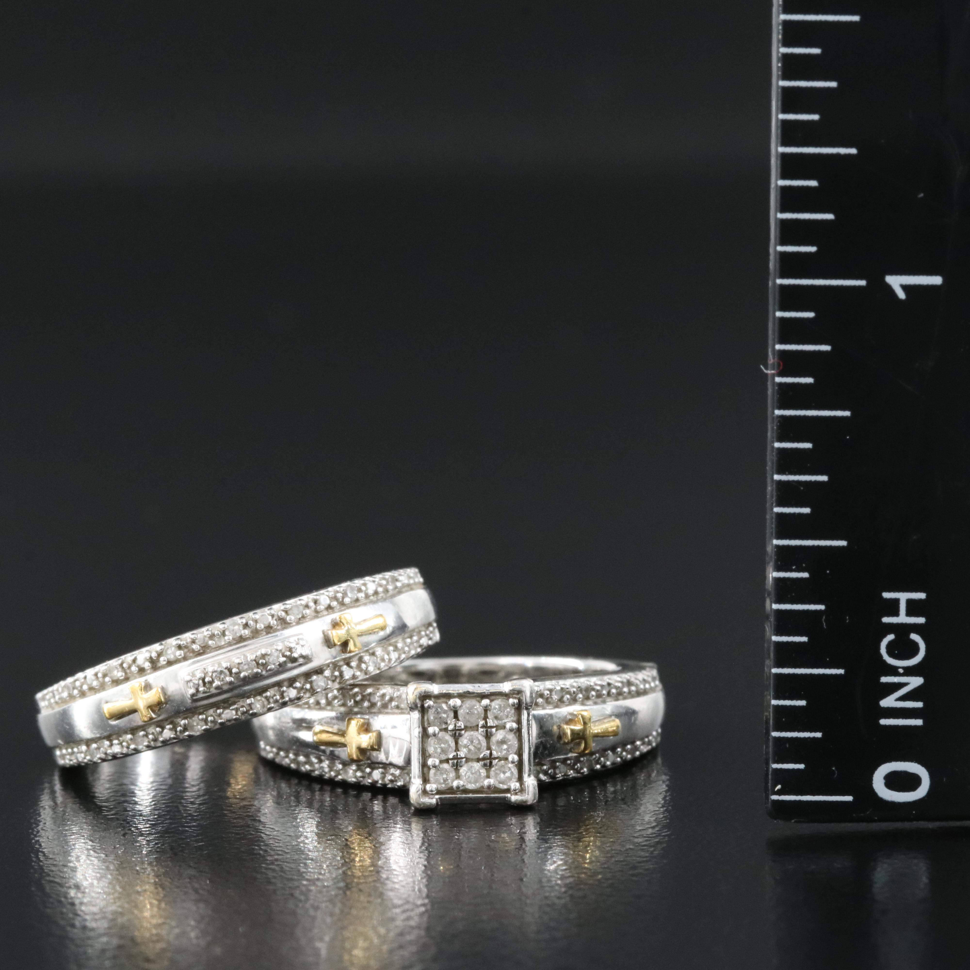 Sterling Diamond Ring and Band Set