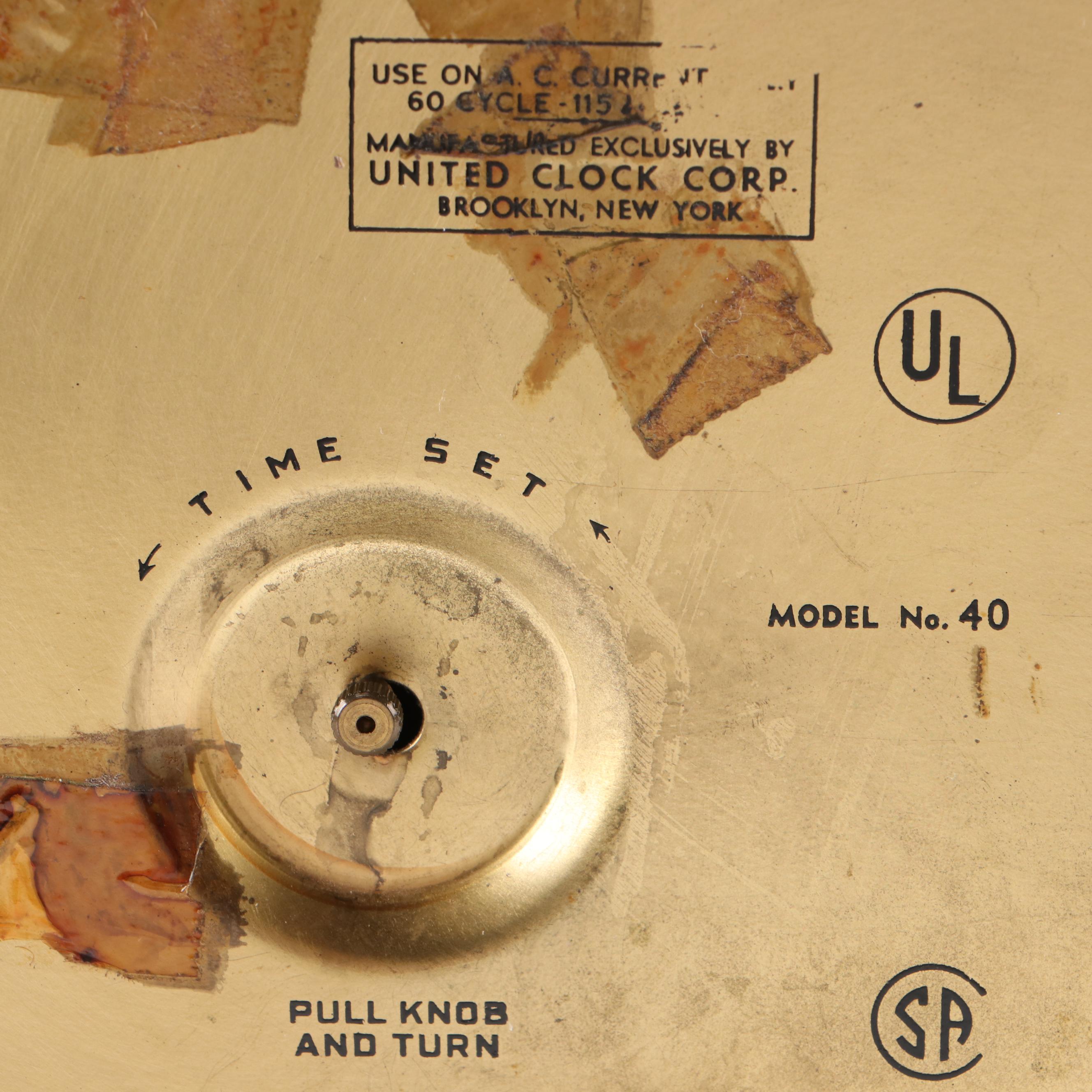 United Clock Corp. Pocketwatch Style Wall Clock, Mid-20th Century