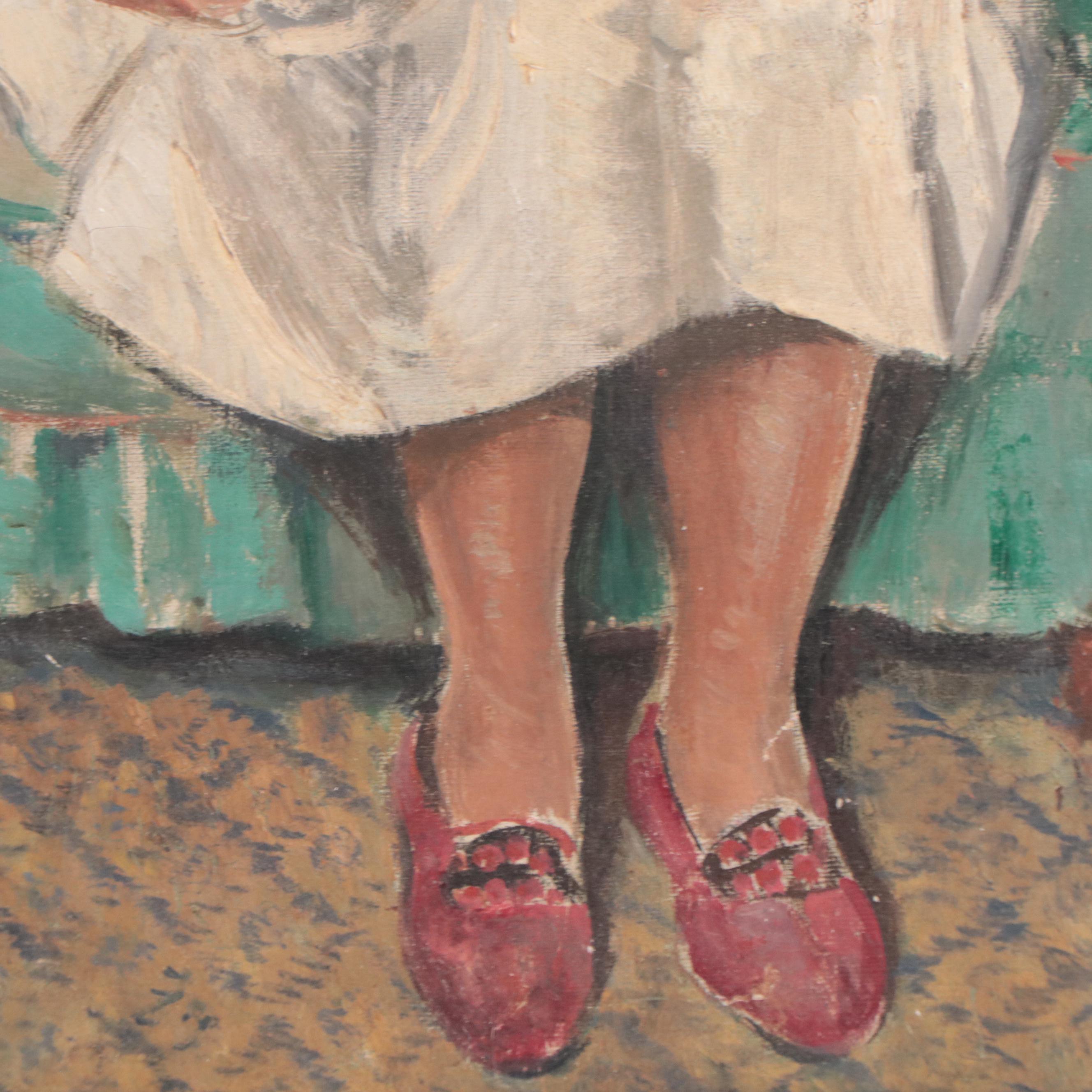 Portrait Oil Painting of Seated Woman With Cat