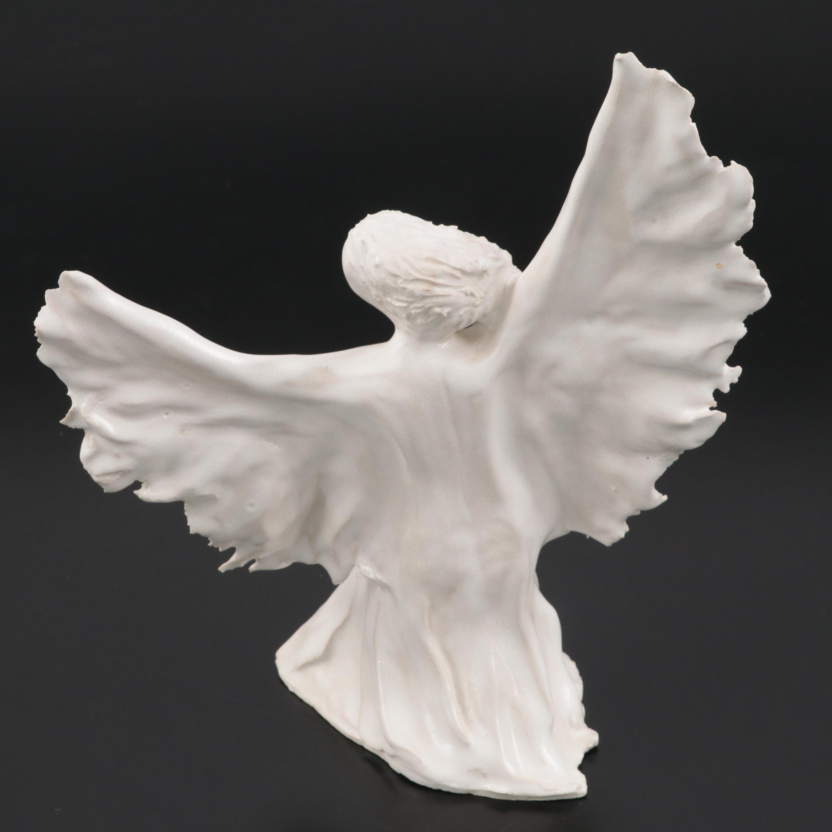 Handmade Sculpted White Glazed Ceramic Angel Figurines