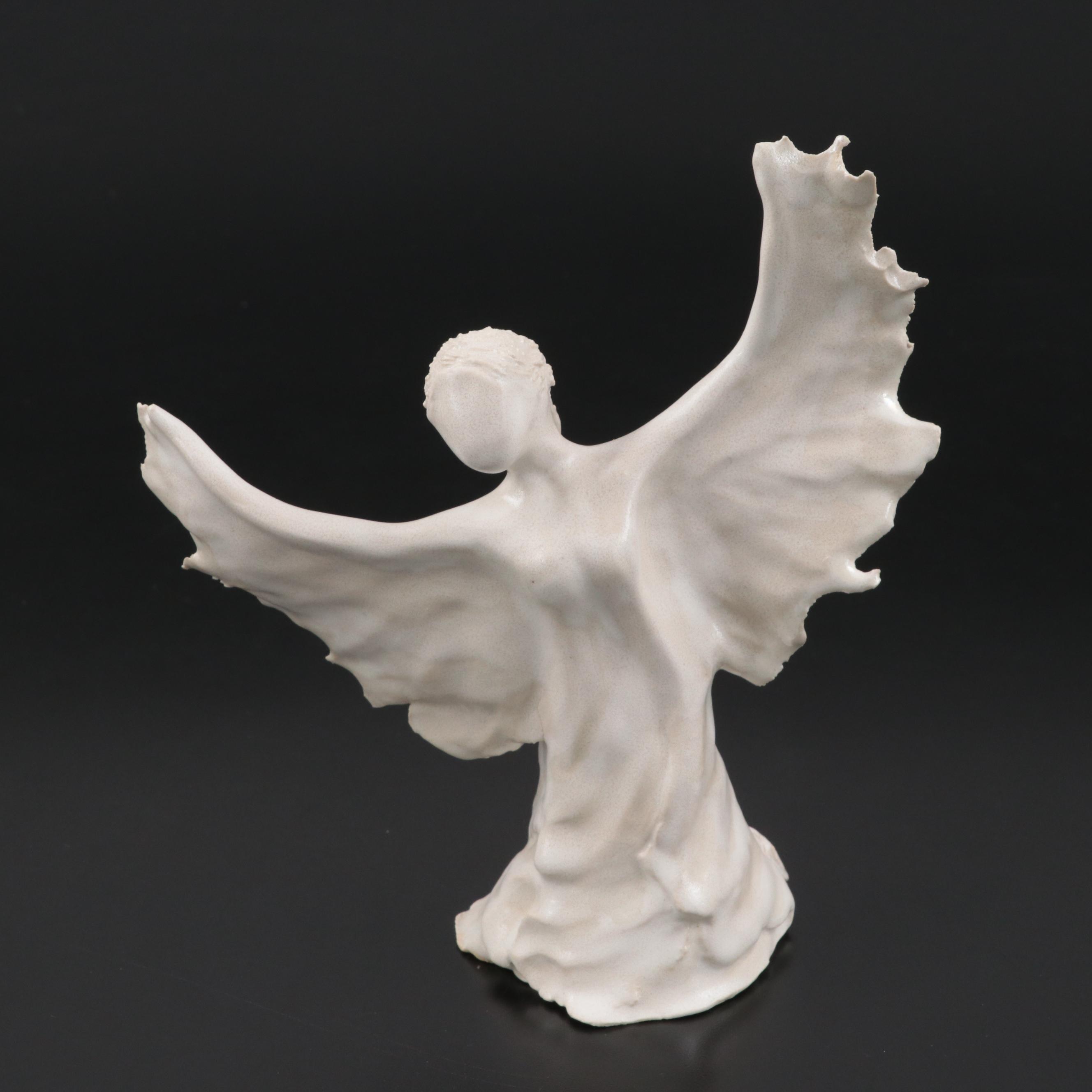 Handmade Sculpted White Glazed Ceramic Angel Figurines