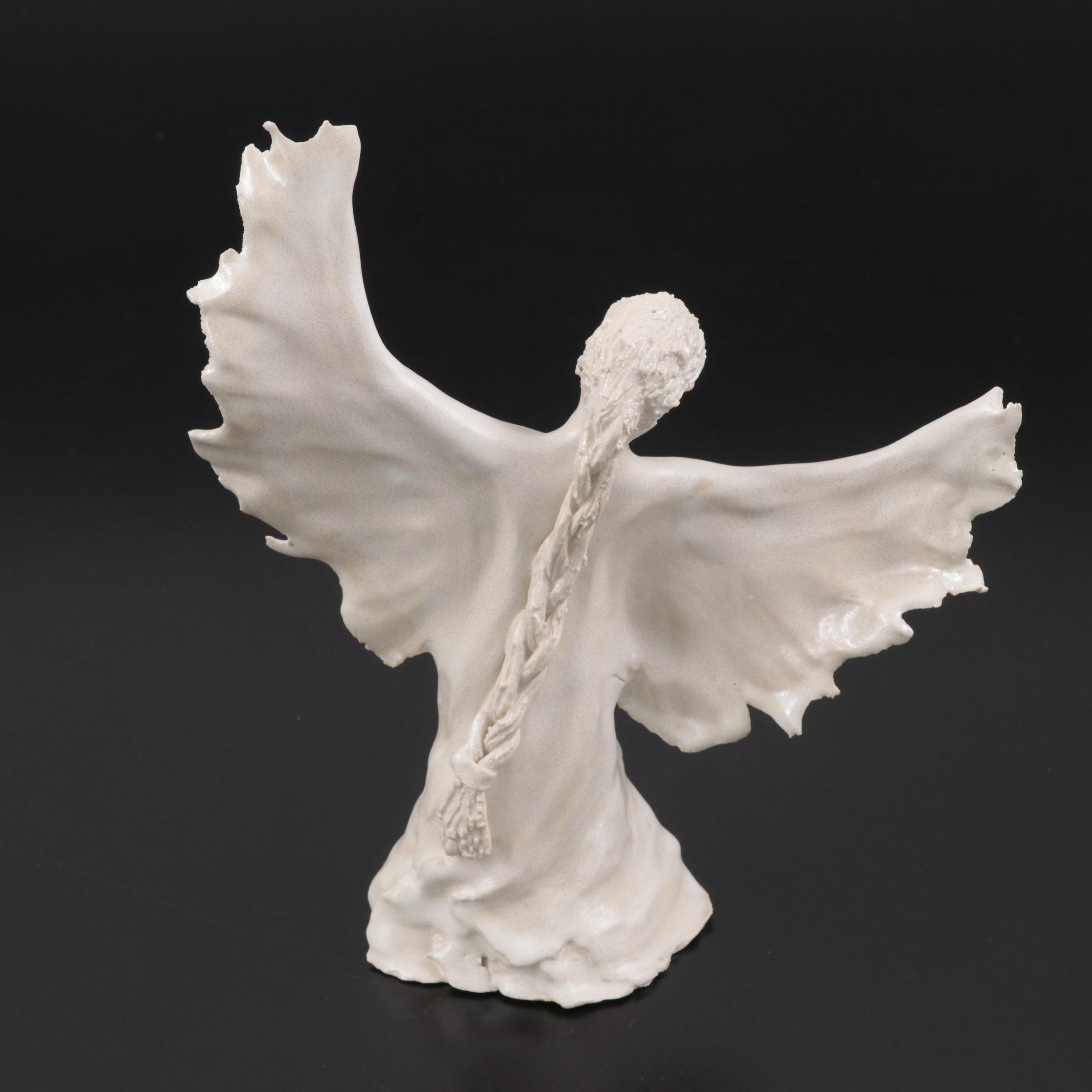 Handmade Sculpted White Glazed Ceramic Angel Figurines