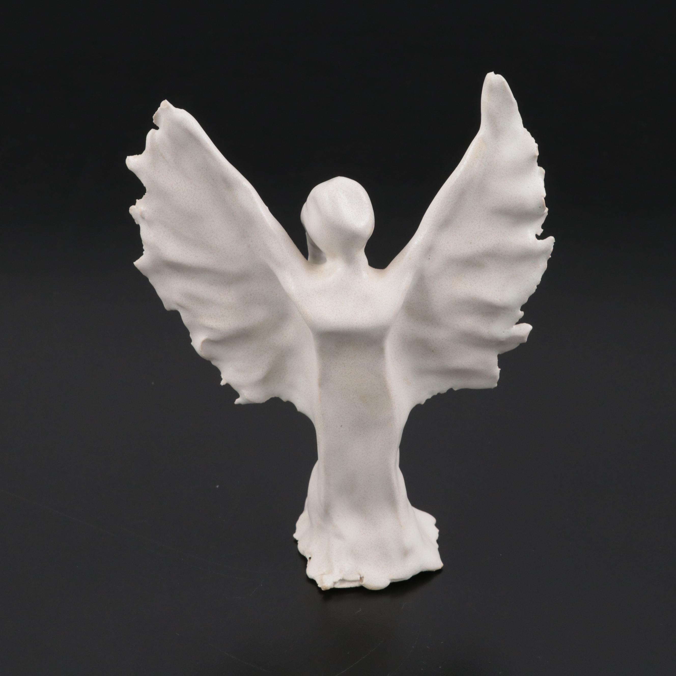 Handmade Sculpted White Glazed Ceramic Angel Figurines