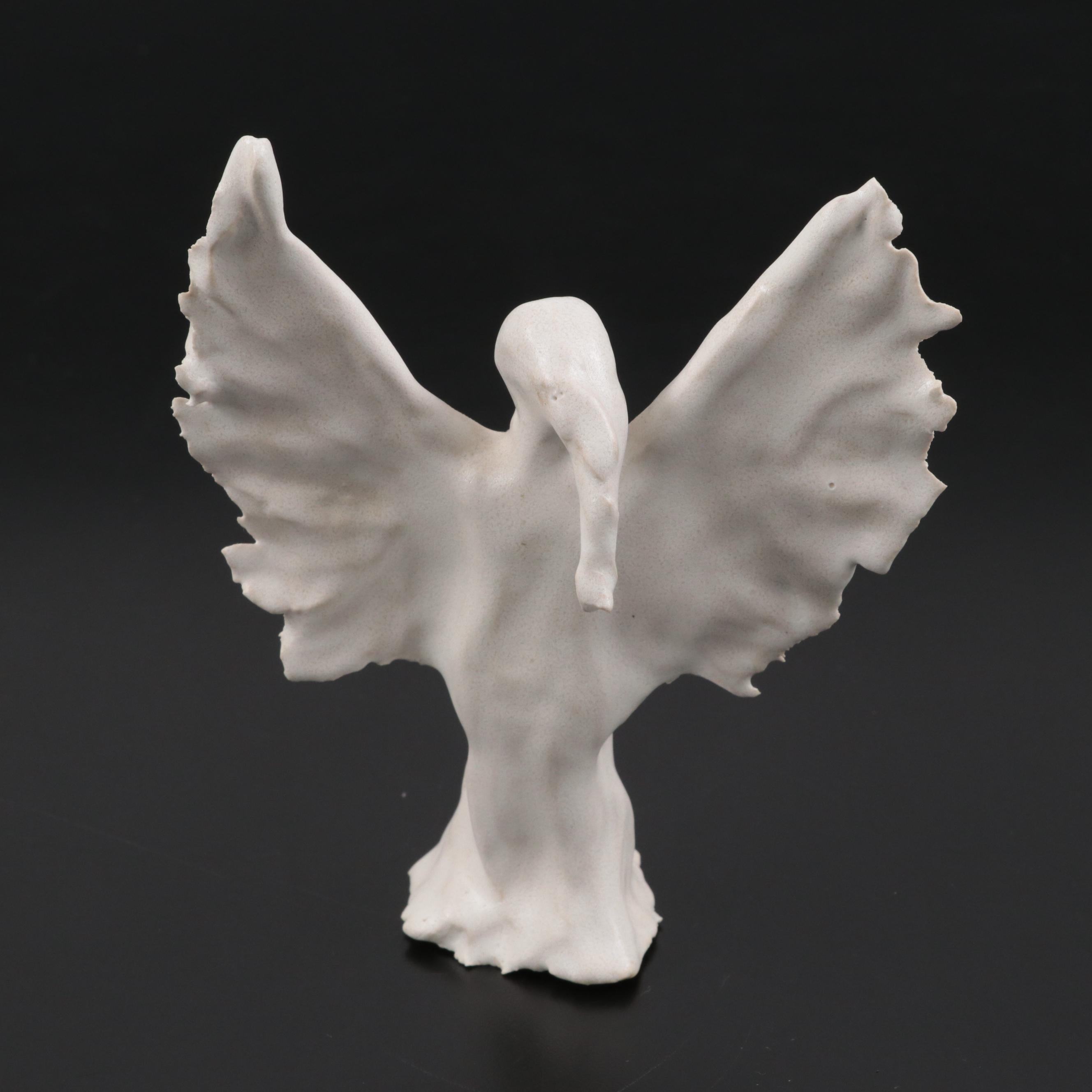 Handmade Sculpted White Glazed Ceramic Angel Figurines