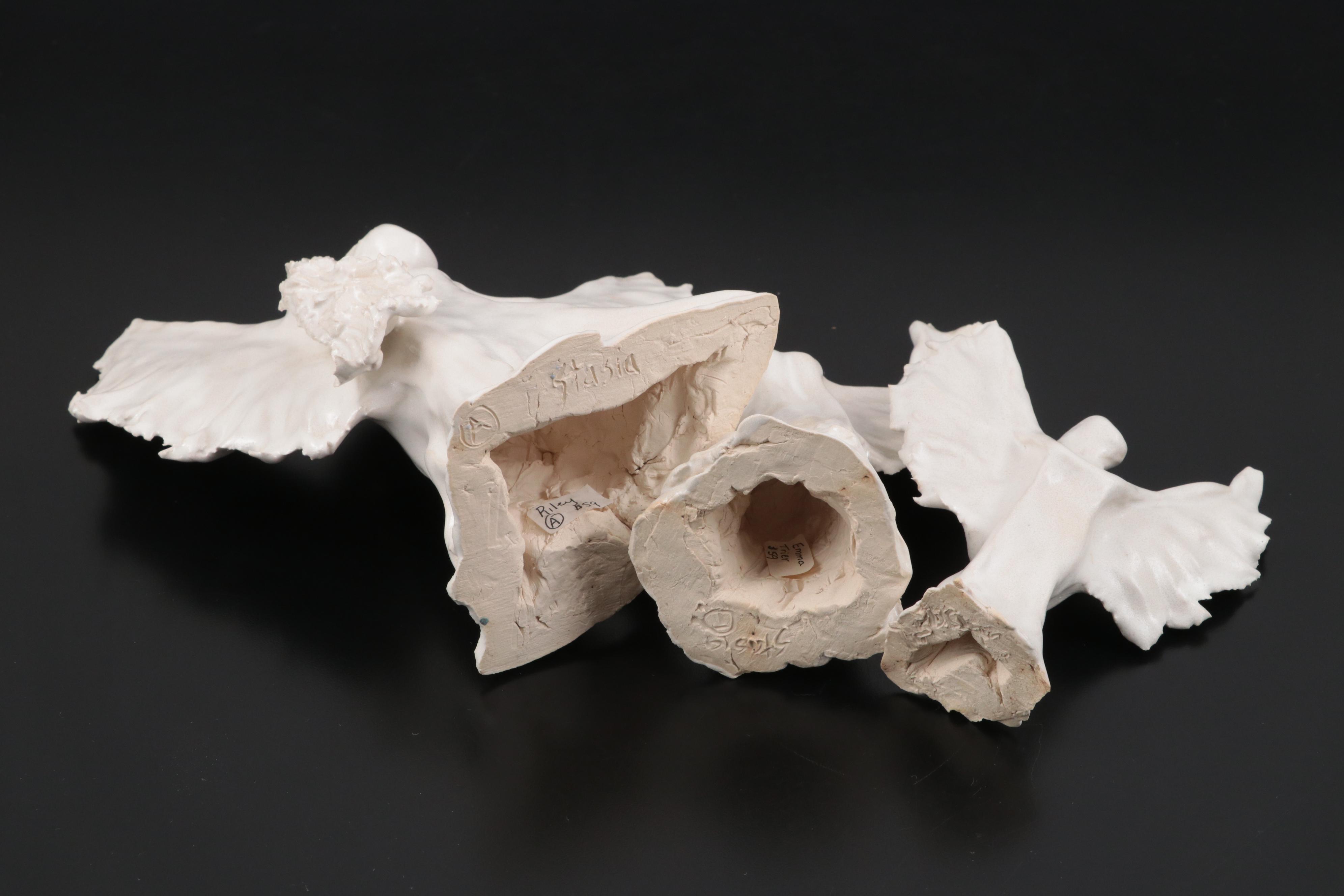 Handmade Sculpted White Glazed Ceramic Angel Figurines