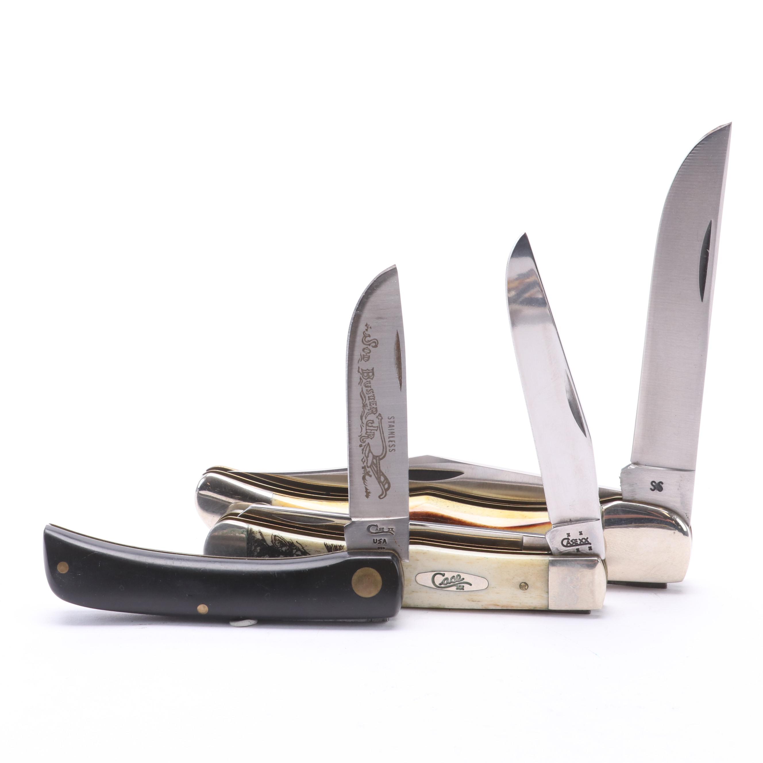 Collection of Ten Case® Folding Knives Including Blue Scroll Hunter