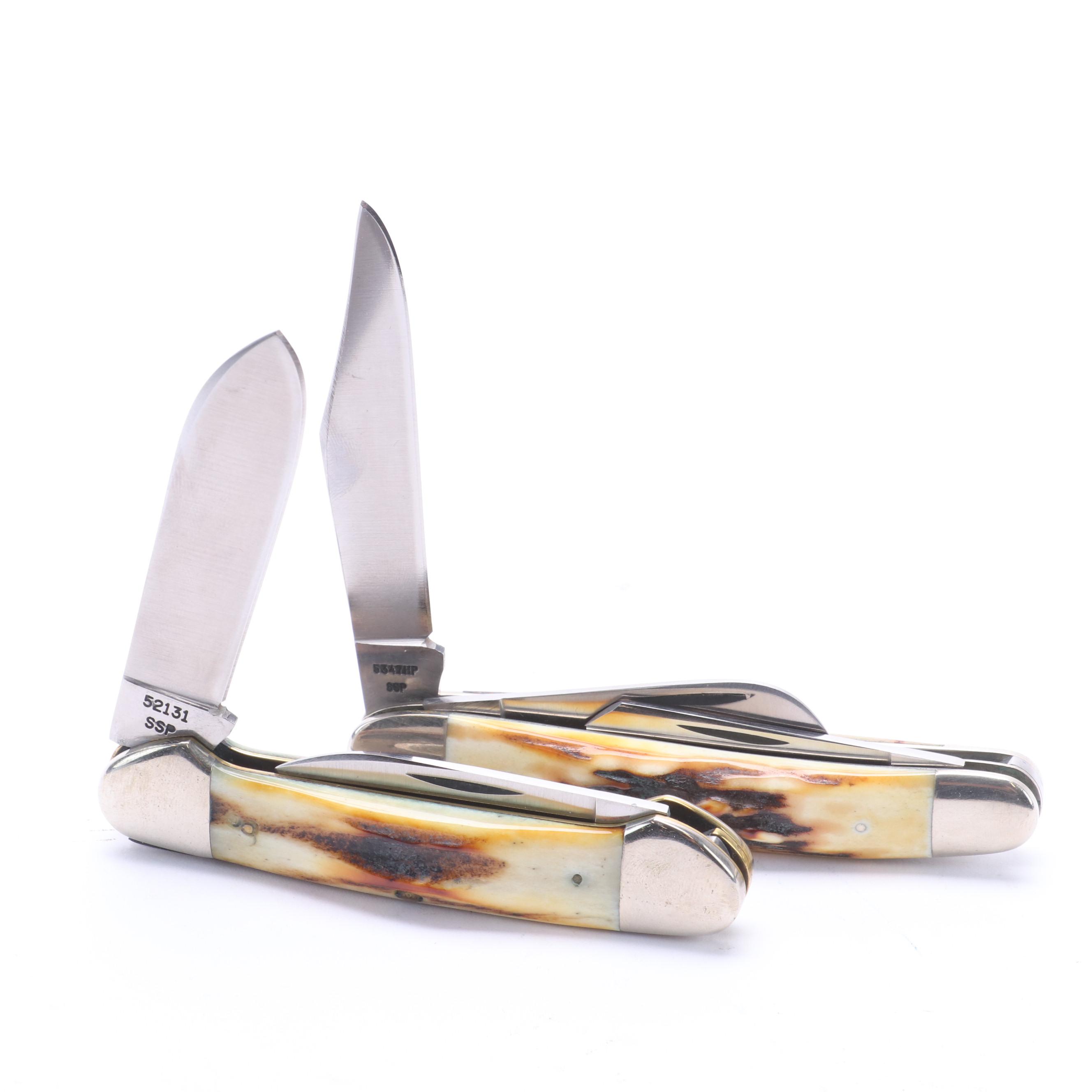 Collection of Ten Case® Folding Knives Including Blue Scroll Hunter