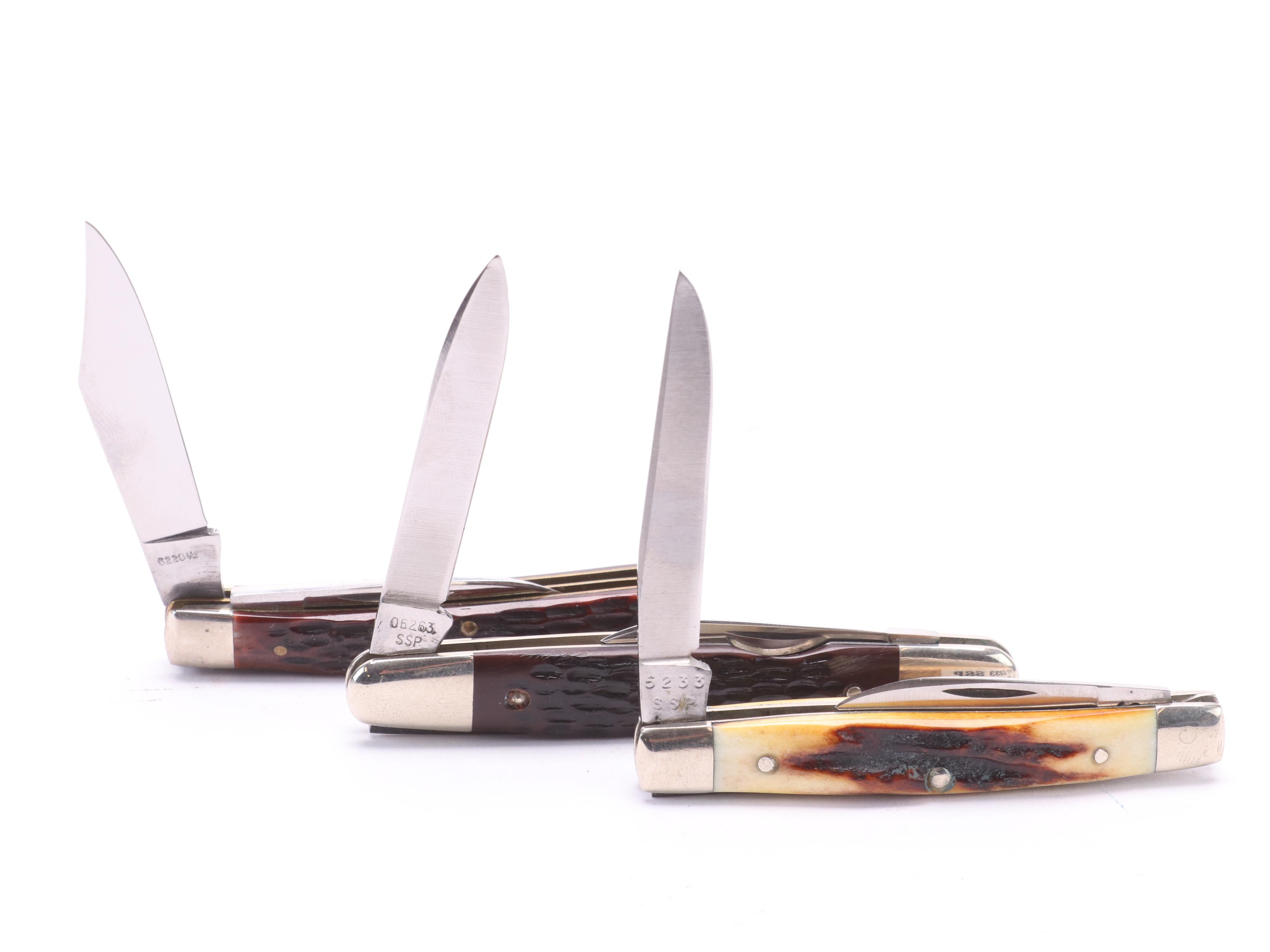 Collection of Ten Case® Folding Knives Including Blue Scroll Hunter