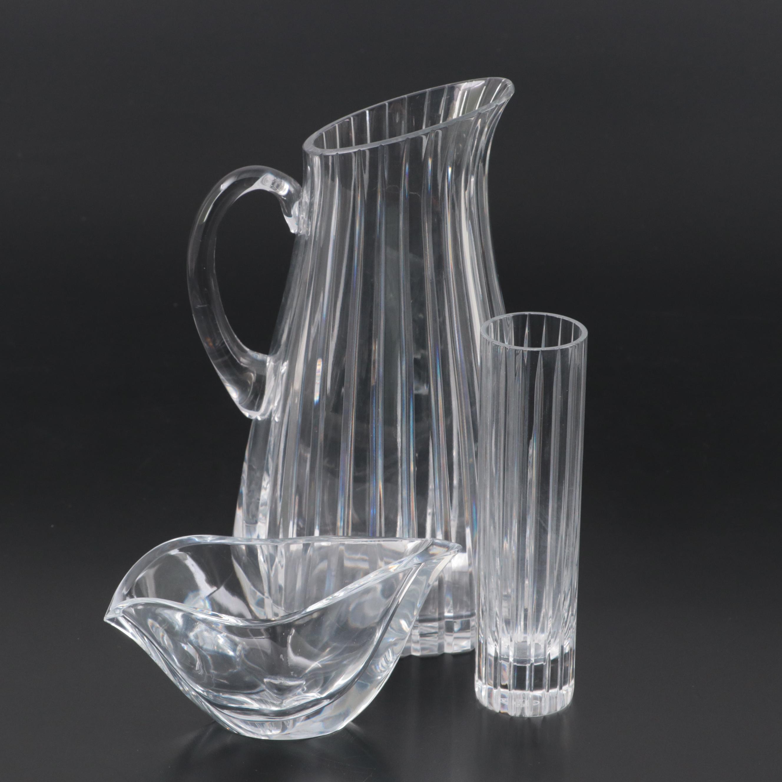 Baccarat Crystal "Harmonie" Bud Vase with Atlantis Pitcher and Nambé Bowl