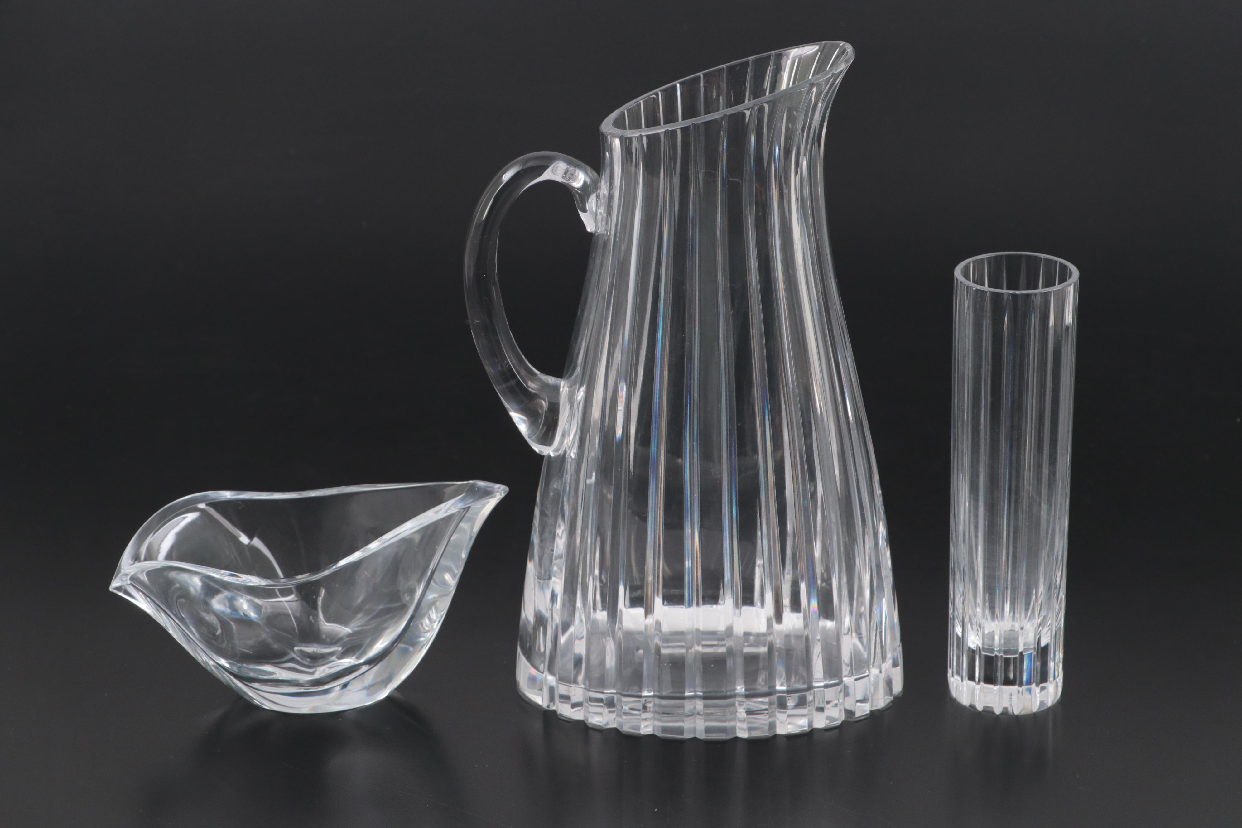 Baccarat Crystal "Harmonie" Bud Vase with Atlantis Pitcher and Nambé Bowl