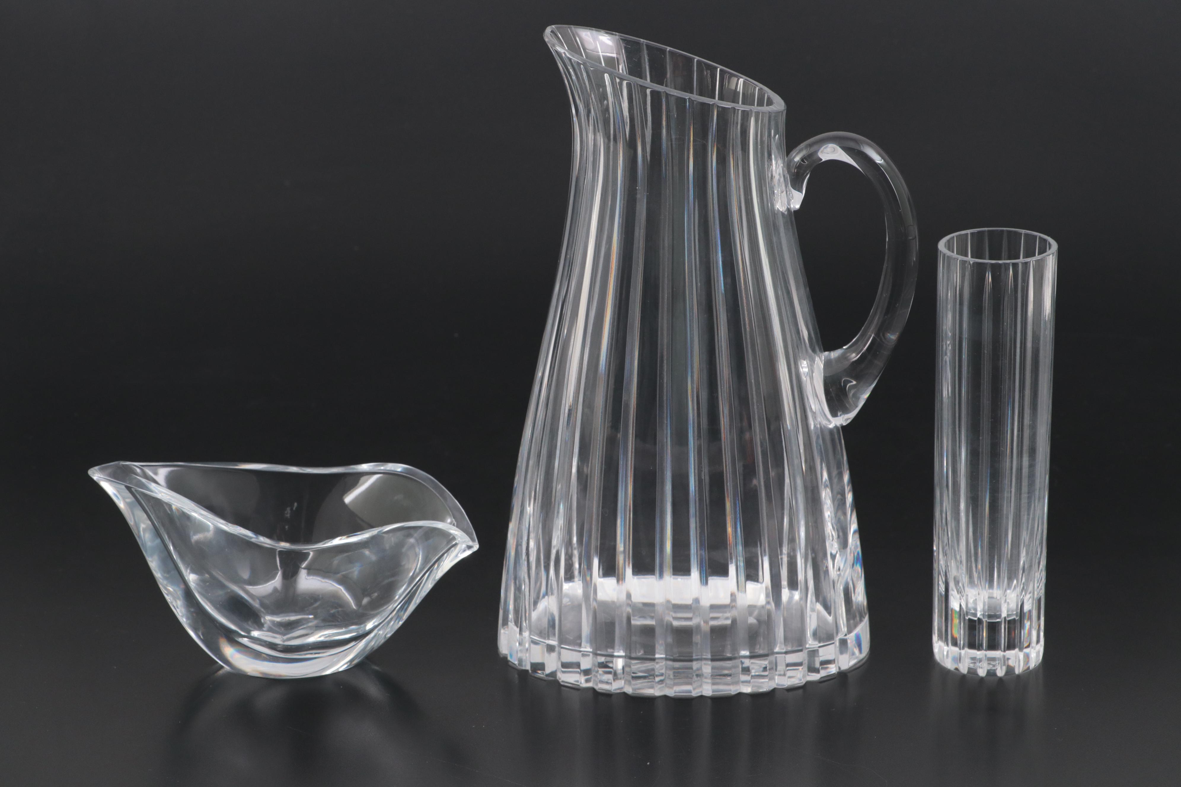 Baccarat Crystal "Harmonie" Bud Vase with Atlantis Pitcher and Nambé Bowl