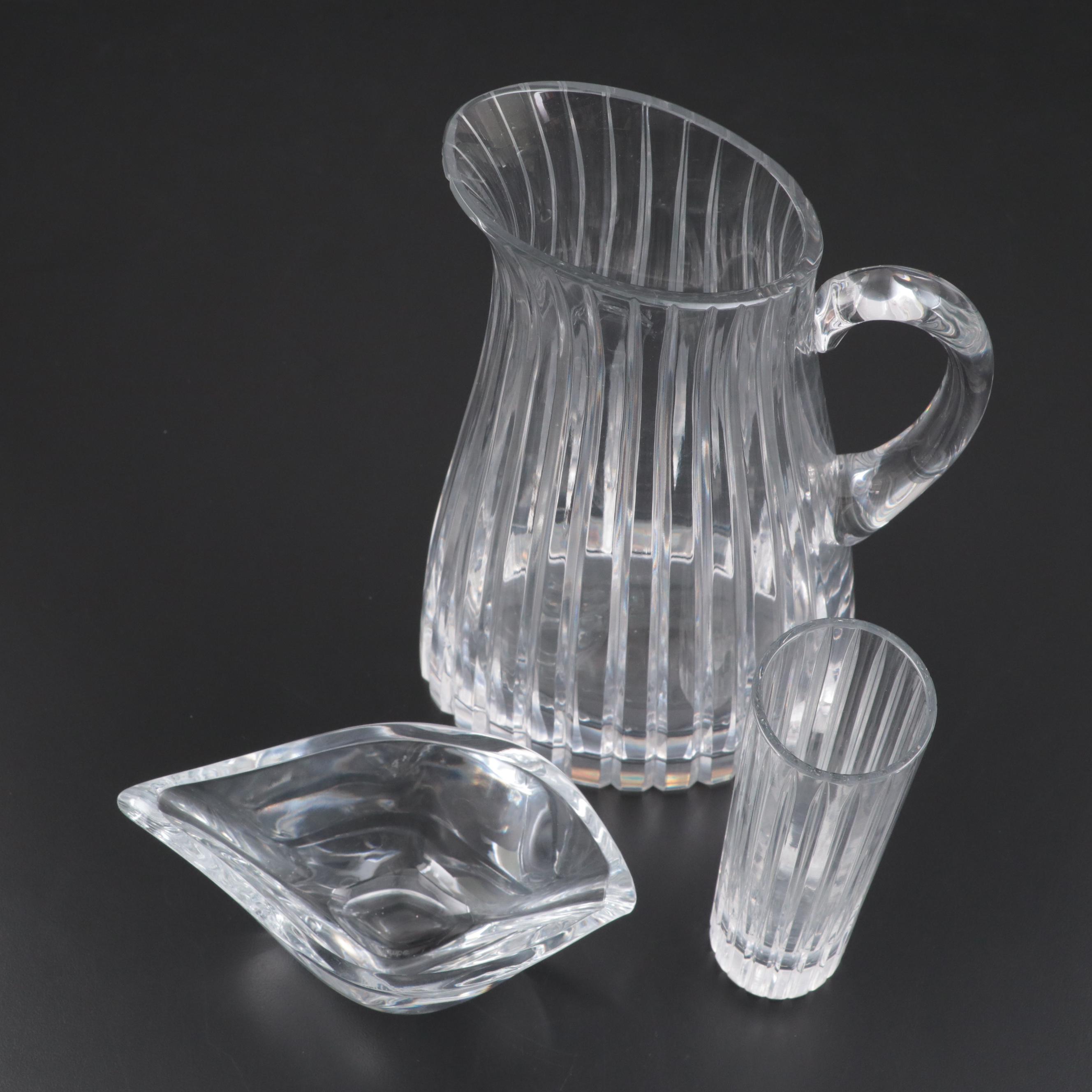 Baccarat Crystal "Harmonie" Bud Vase with Atlantis Pitcher and Nambé Bowl