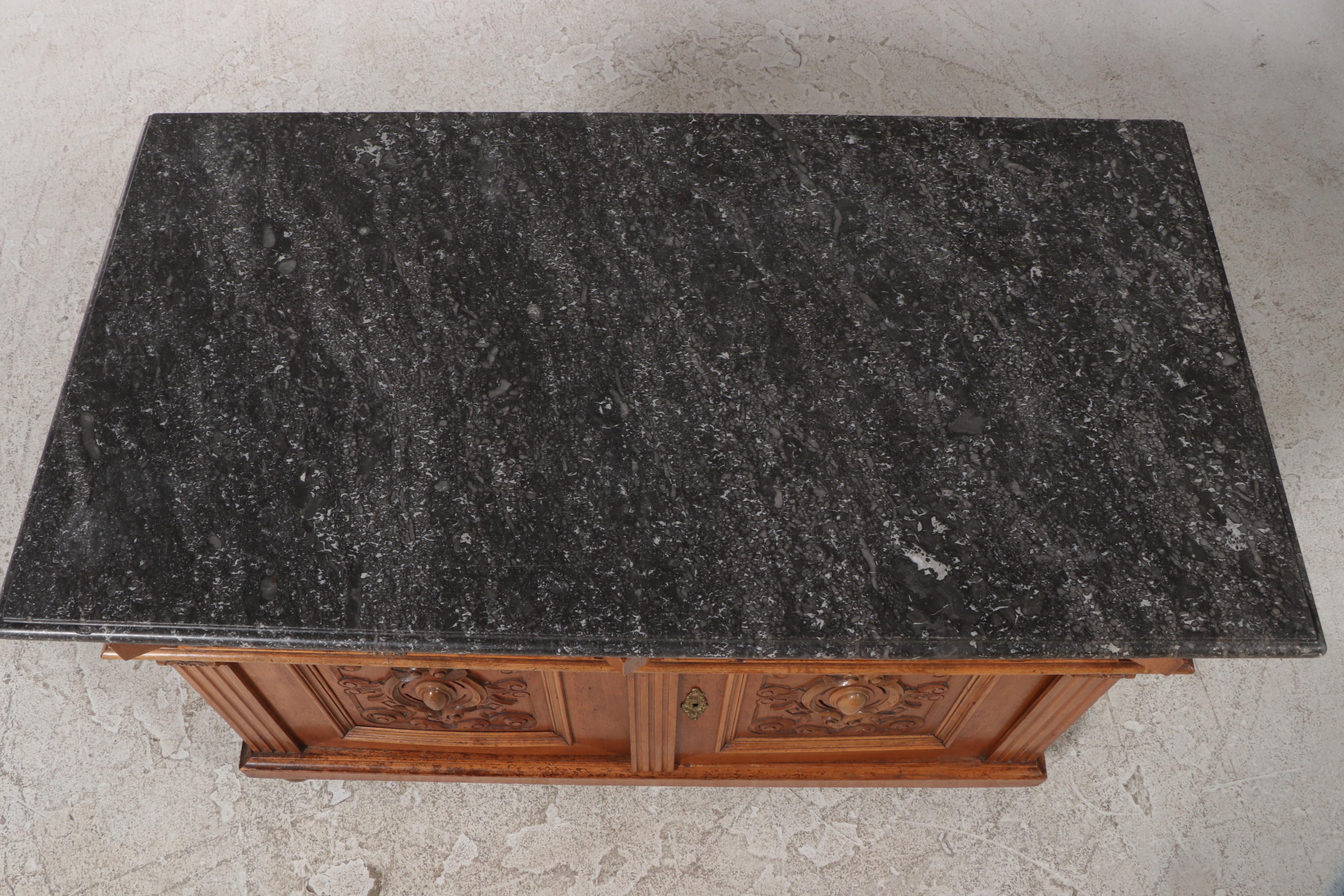 Renaissance Revival Carved Walnut and Marble Top Buffet, Late 19th Century