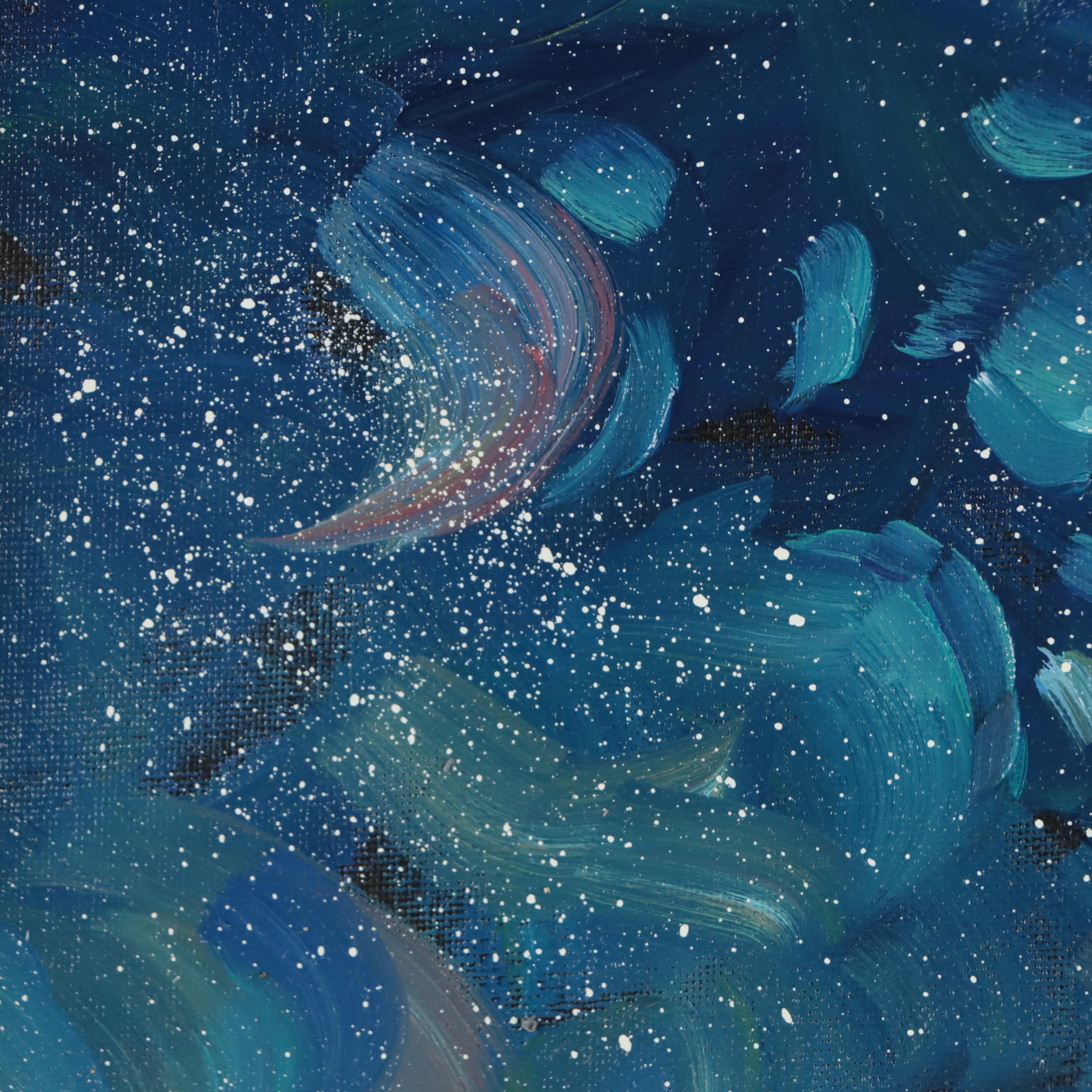 William Hawkins Landscape Oil Painting of Moonrise, 21st Century