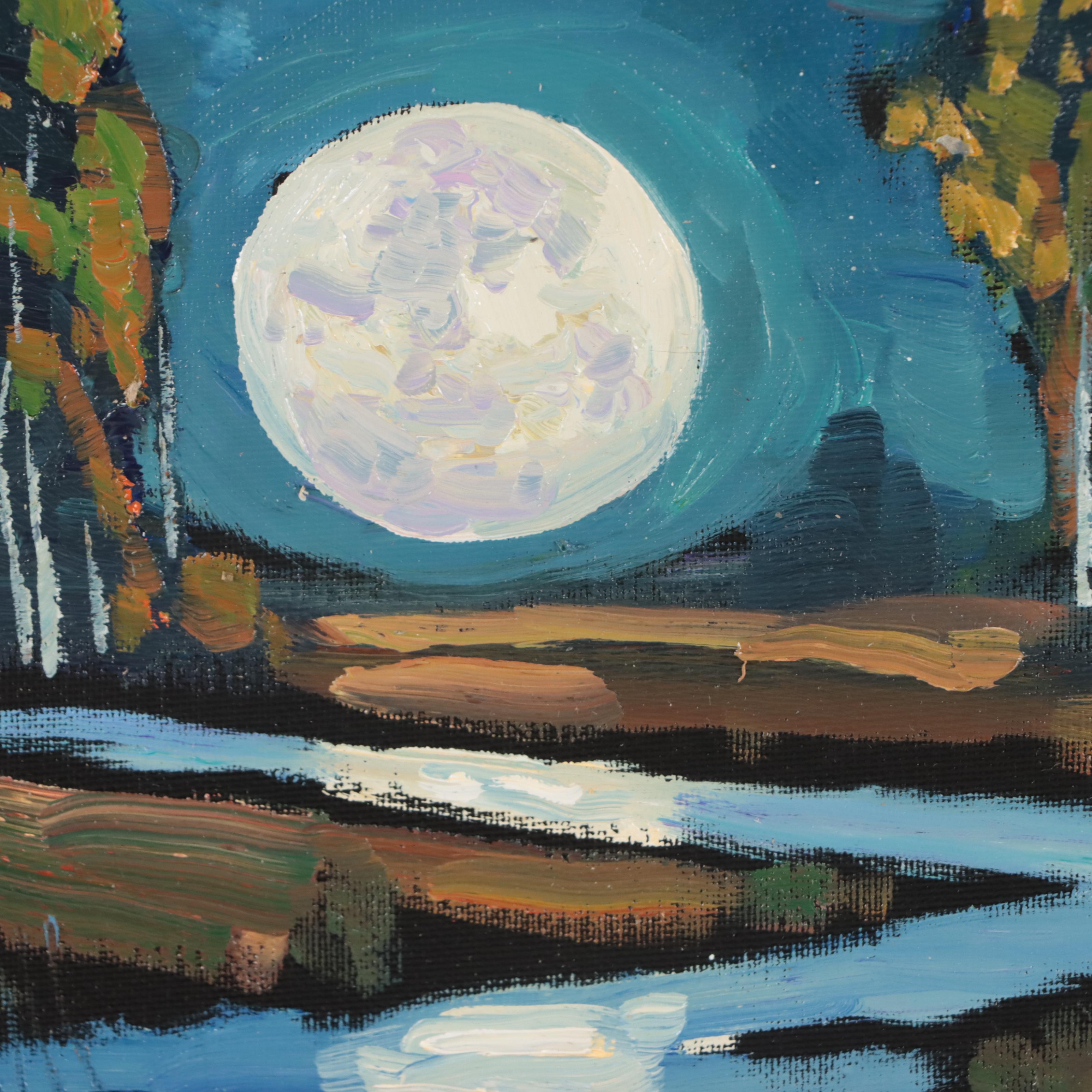 William Hawkins Landscape Oil Painting of Moonrise, 21st Century