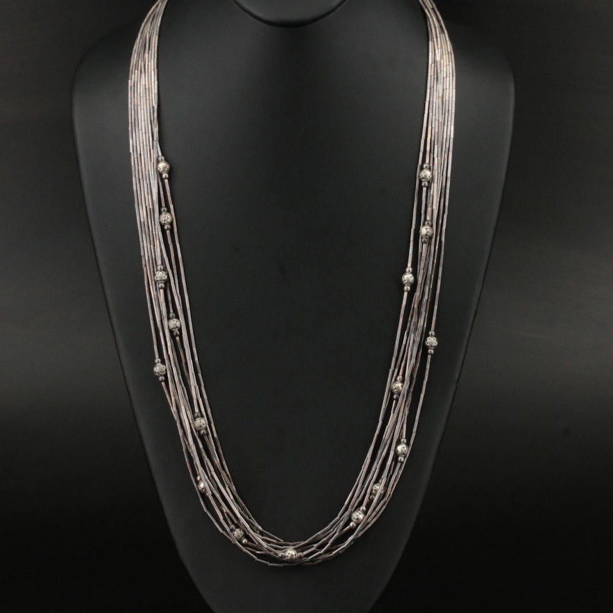Liquid Silver Necklace with Bead Stations