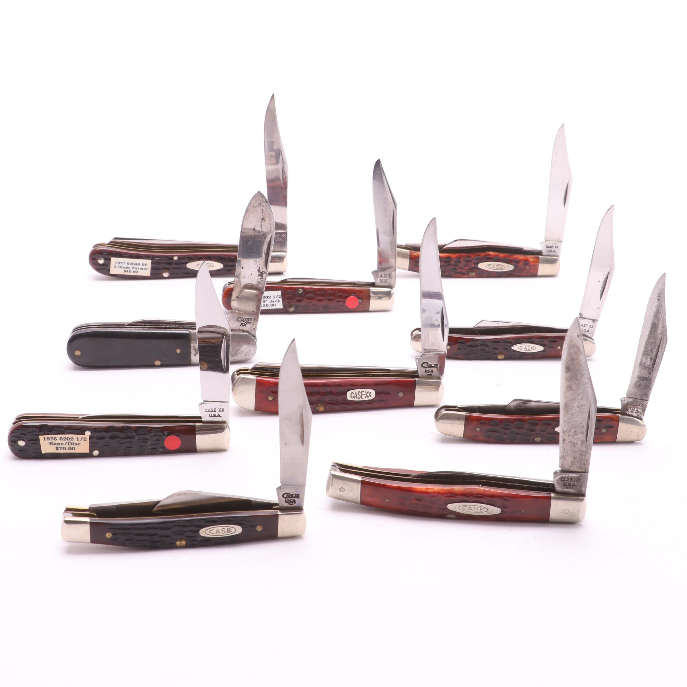 Collection of 10 Case® Folding Knives Including Case XX 6202 1/2