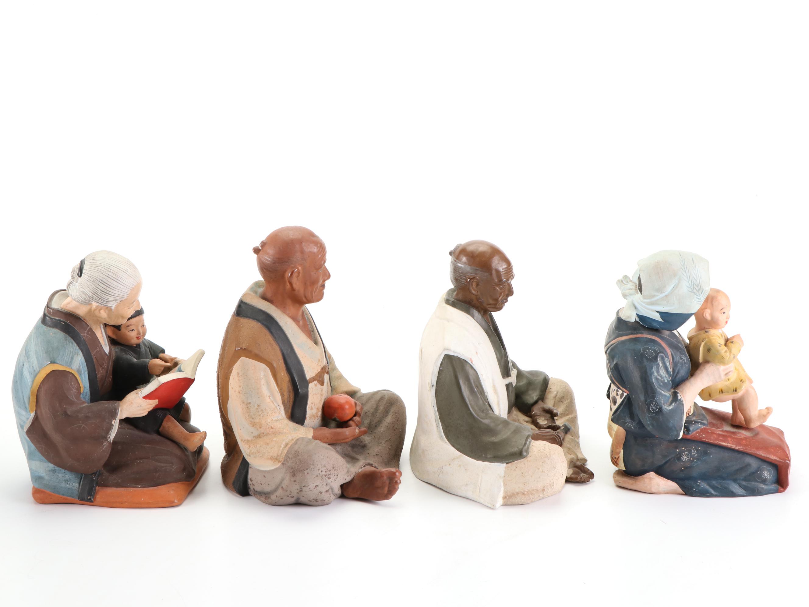 Japanese Hakata Mimasu Dolls Painted Ceramic Figurines