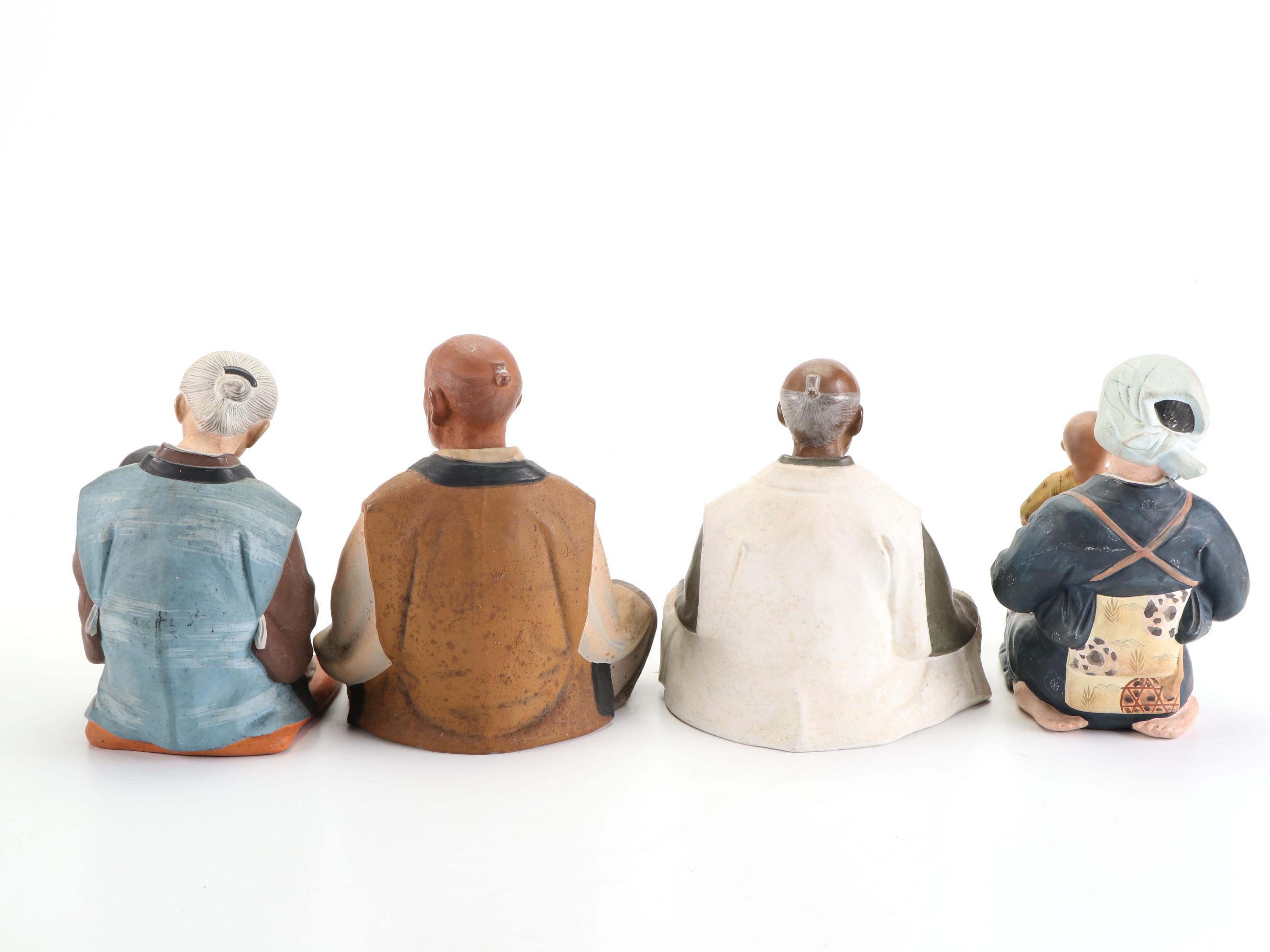 Japanese Hakata Mimasu Dolls Painted Ceramic Figurines