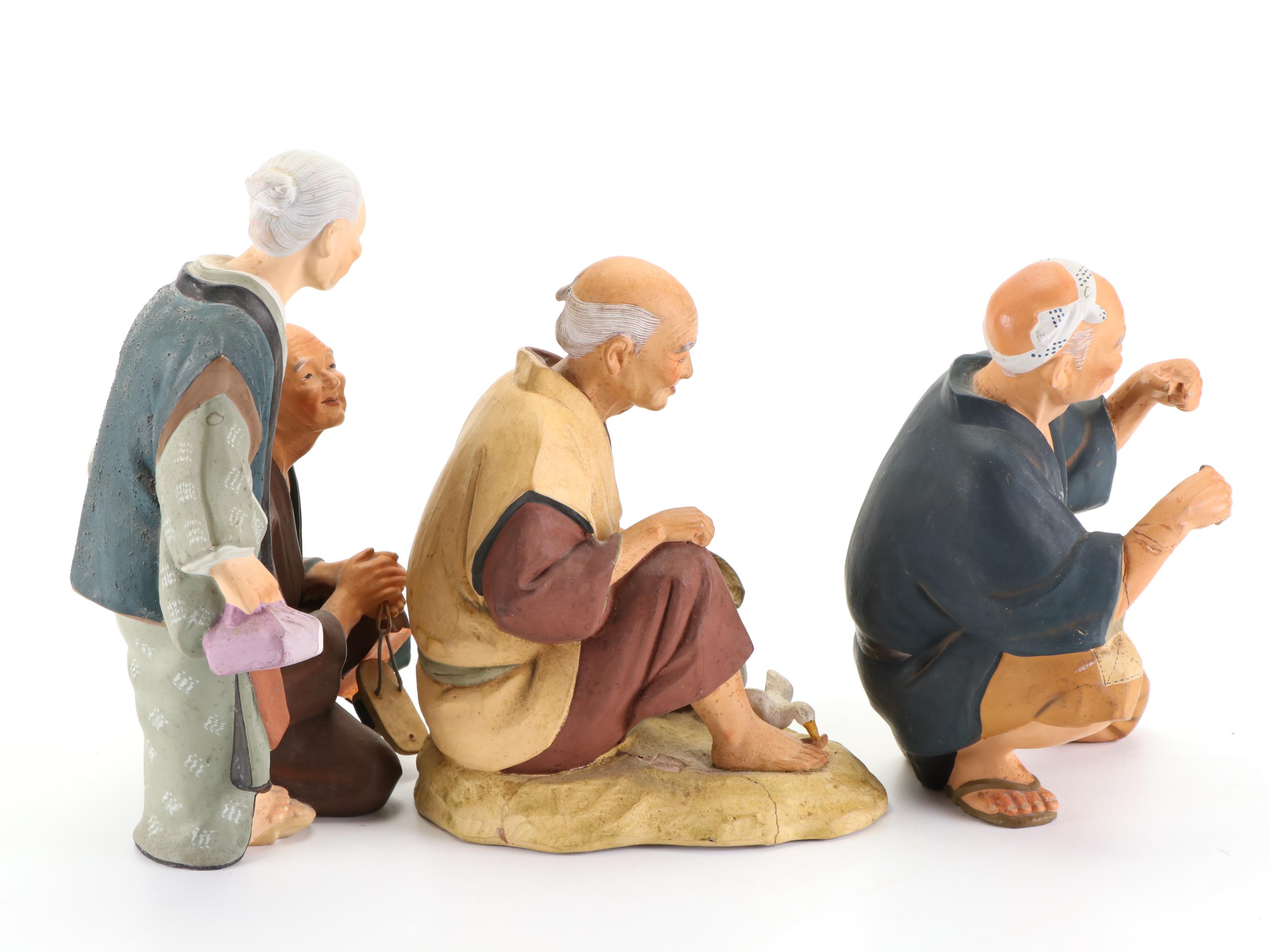 Japanese Hakata Mimasu Dolls Painted Ceramic Figurines