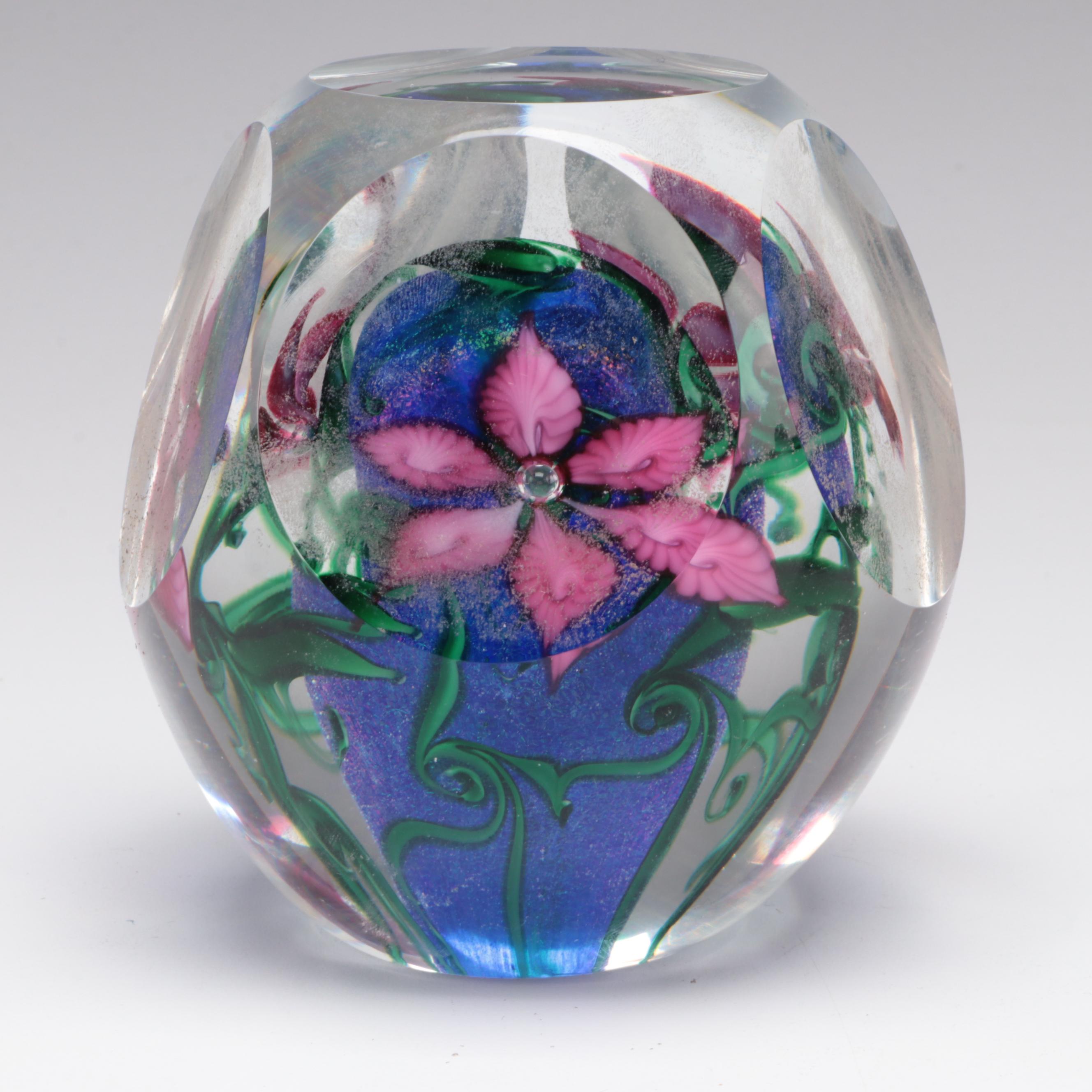 Vandermark Floral Motif Glass Paperweight, Murano and Other Glass Paperweights
