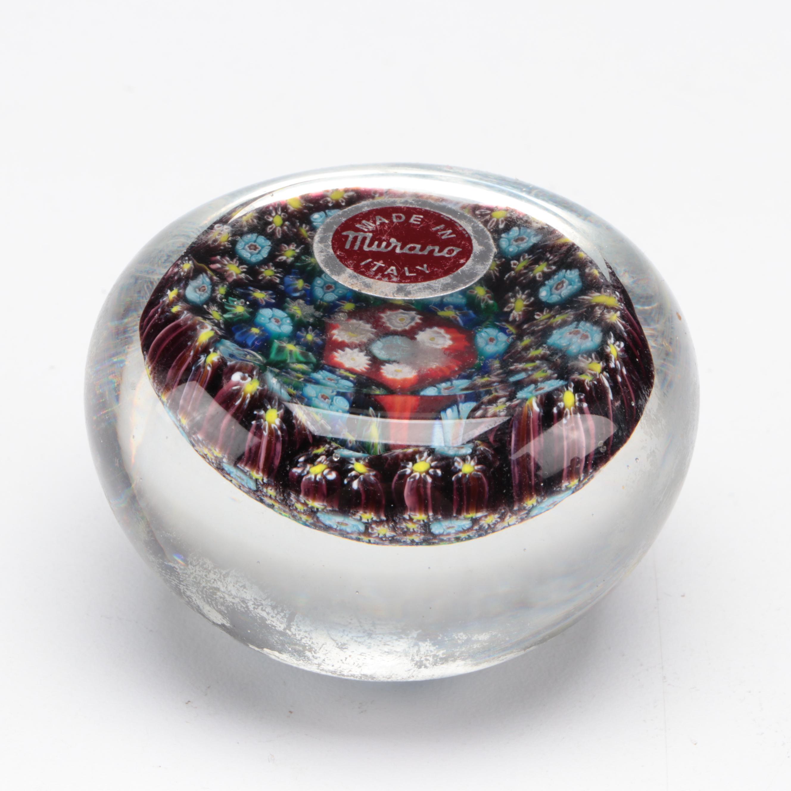 Vandermark Floral Motif Glass Paperweight, Murano and Other Glass Paperweights