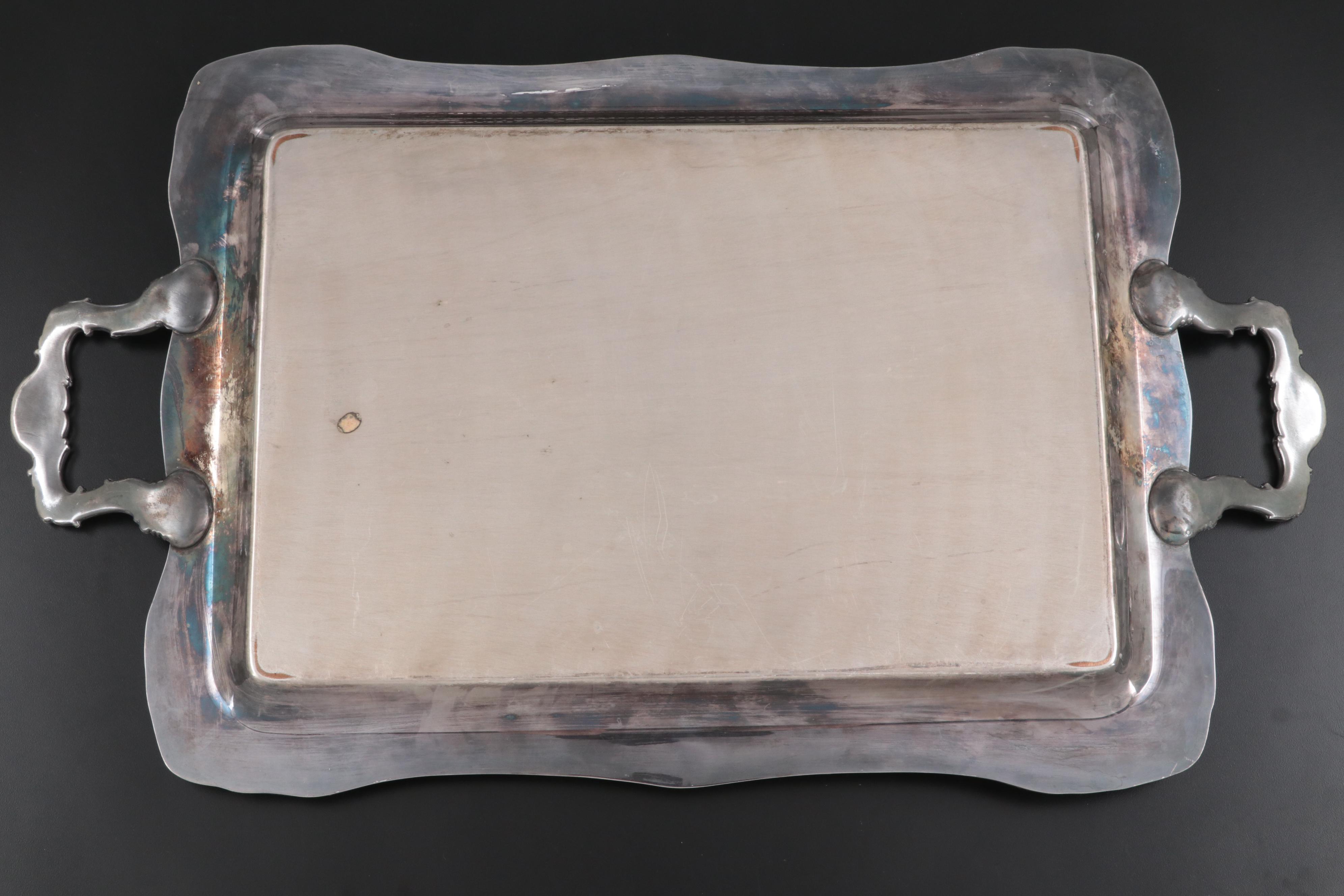 Wm Rogers "Spring Flower" and Other Silver Plate Waiter Trays and Serveware