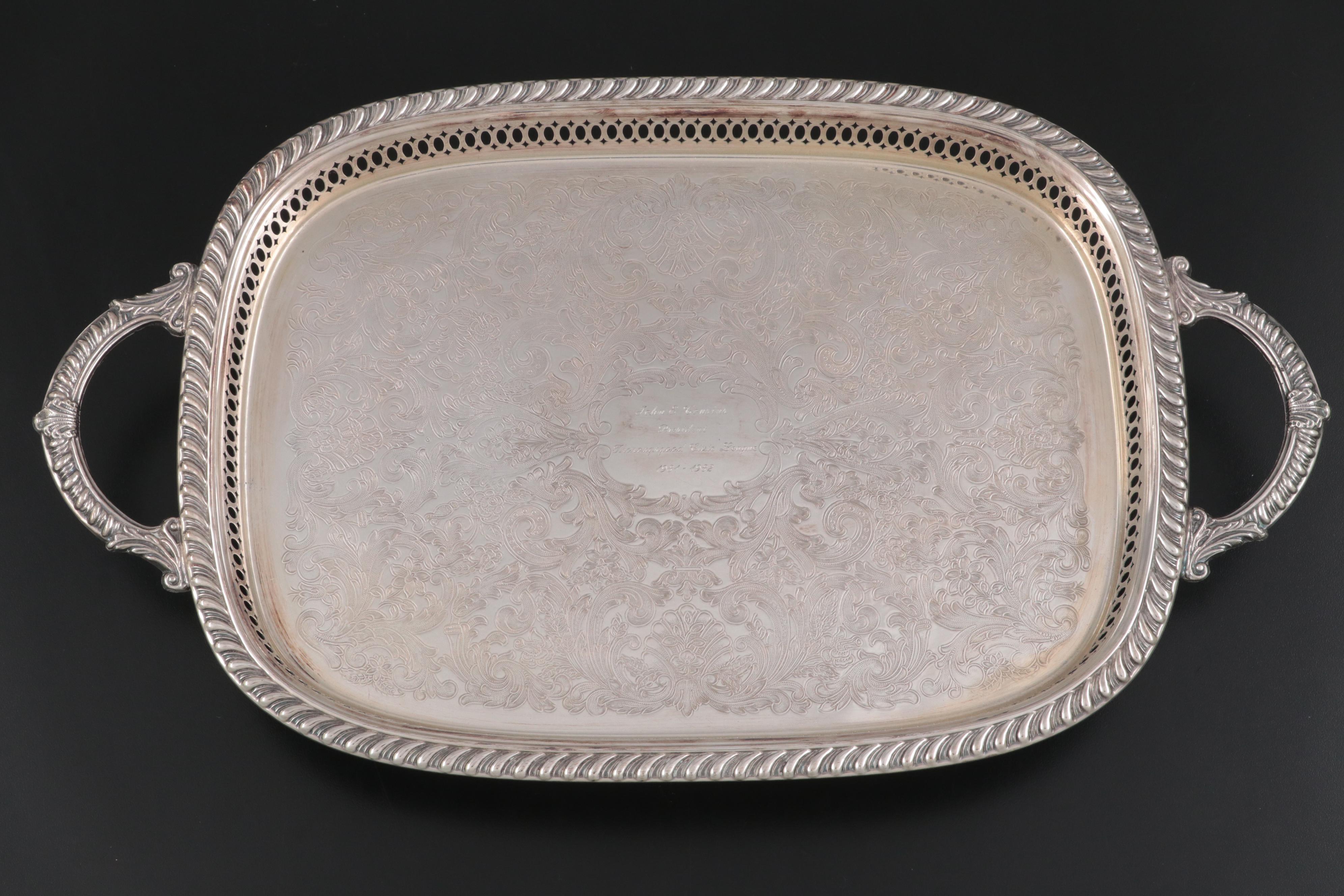 Wm Rogers "Spring Flower" and Other Silver Plate Waiter Trays and Serveware