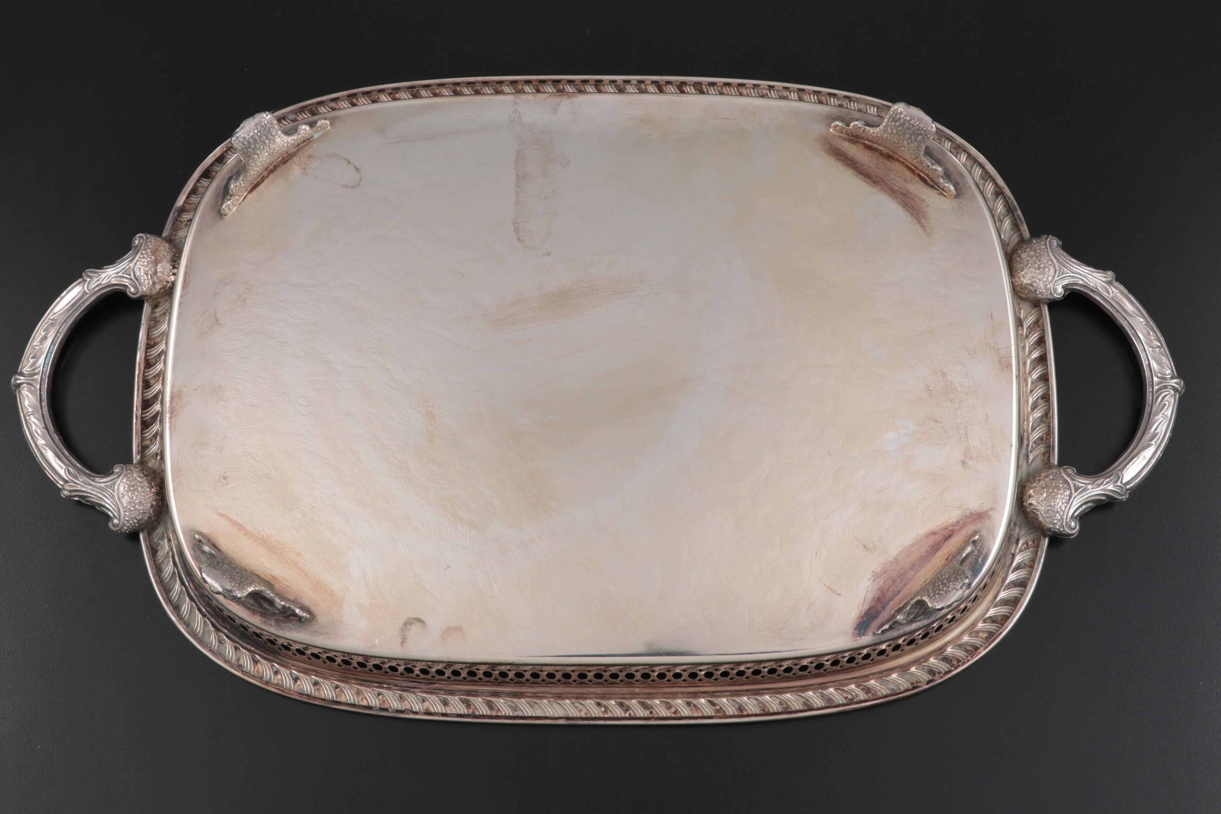 Wm Rogers "Spring Flower" and Other Silver Plate Waiter Trays and Serveware