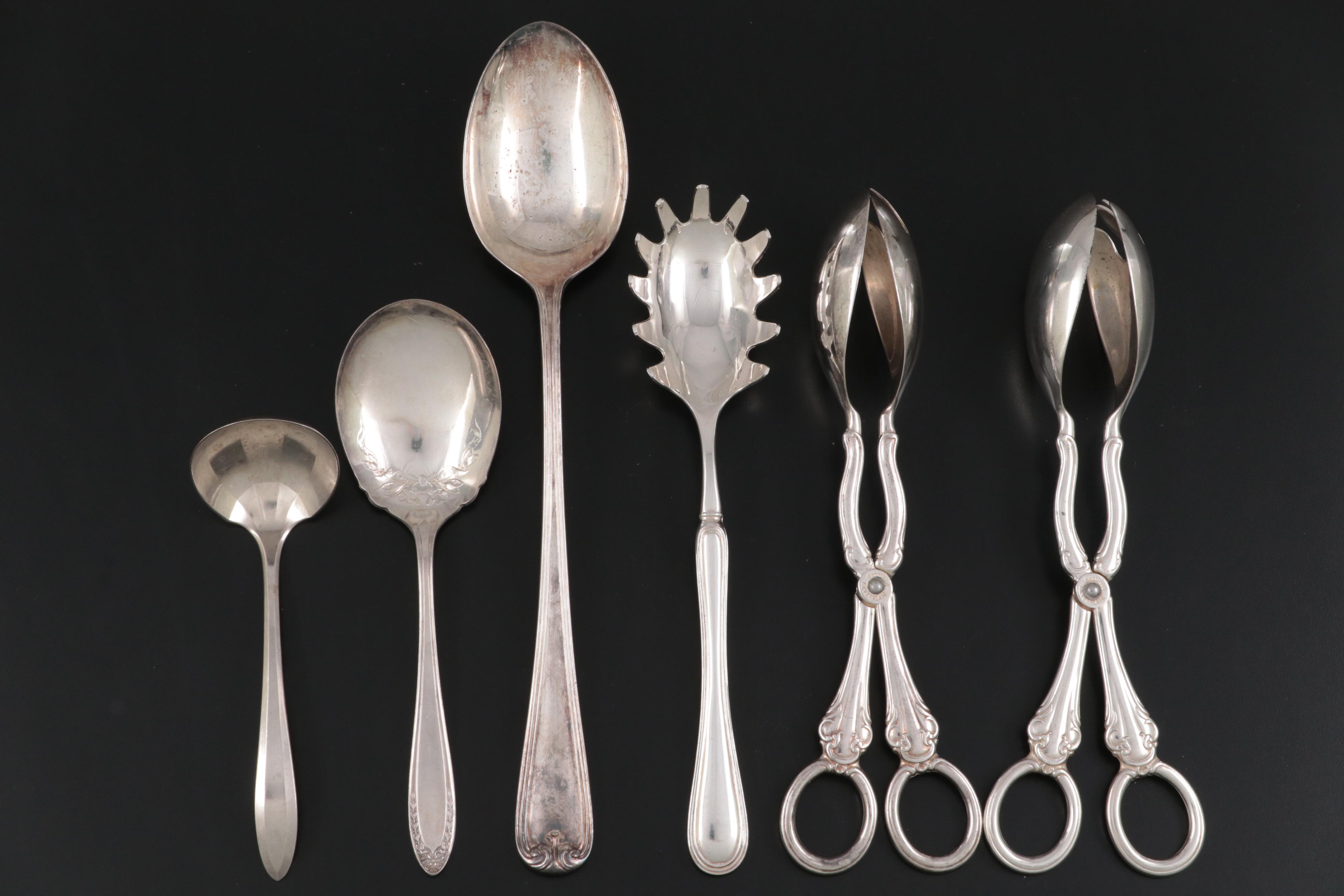 Wm Rogers "Spring Flower" and Other Silver Plate Waiter Trays and Serveware