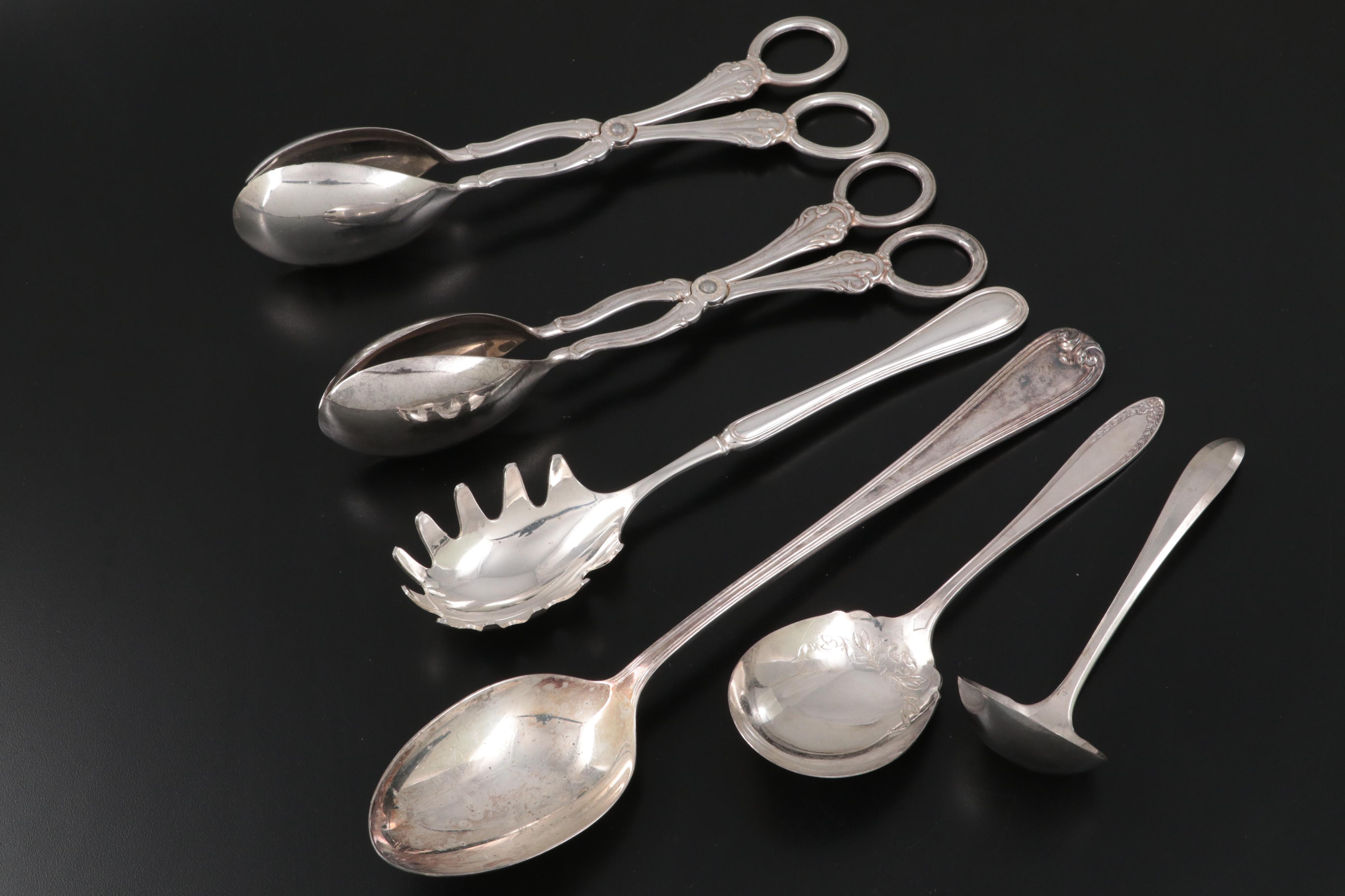 Wm Rogers "Spring Flower" and Other Silver Plate Waiter Trays and Serveware