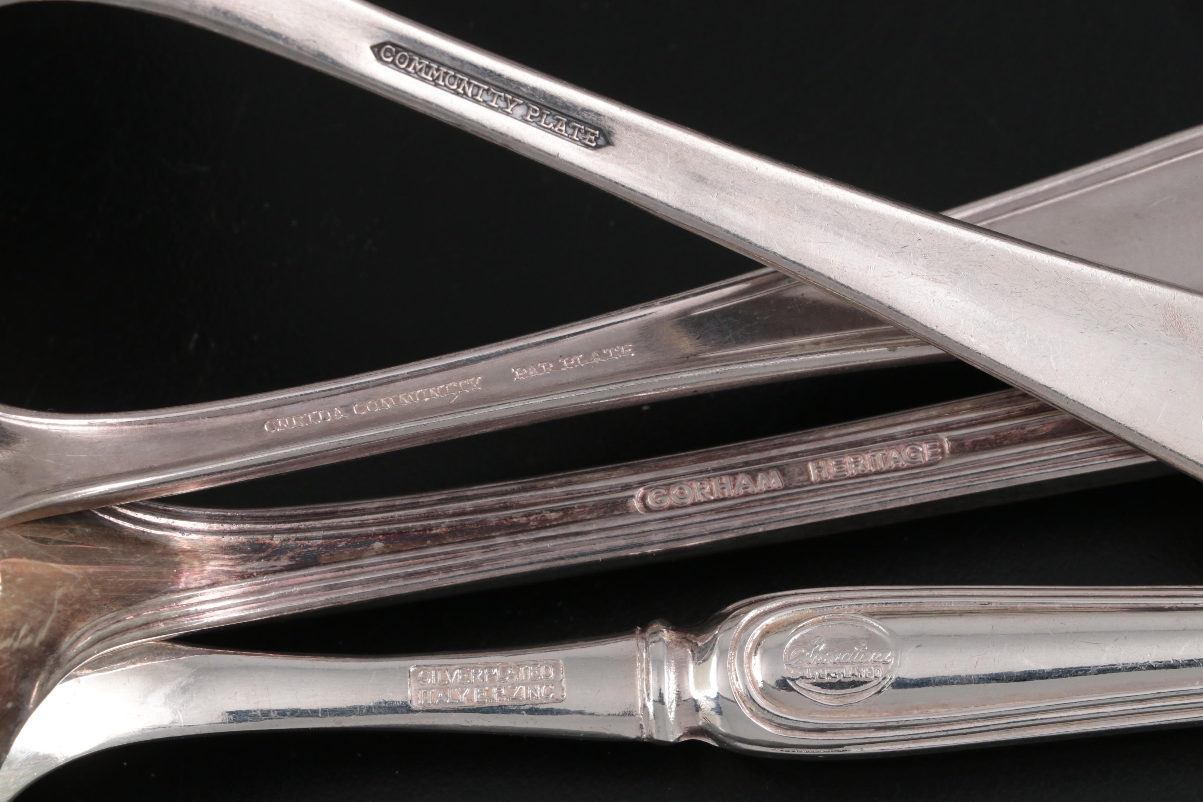 Wm Rogers "Spring Flower" and Other Silver Plate Waiter Trays and Serveware