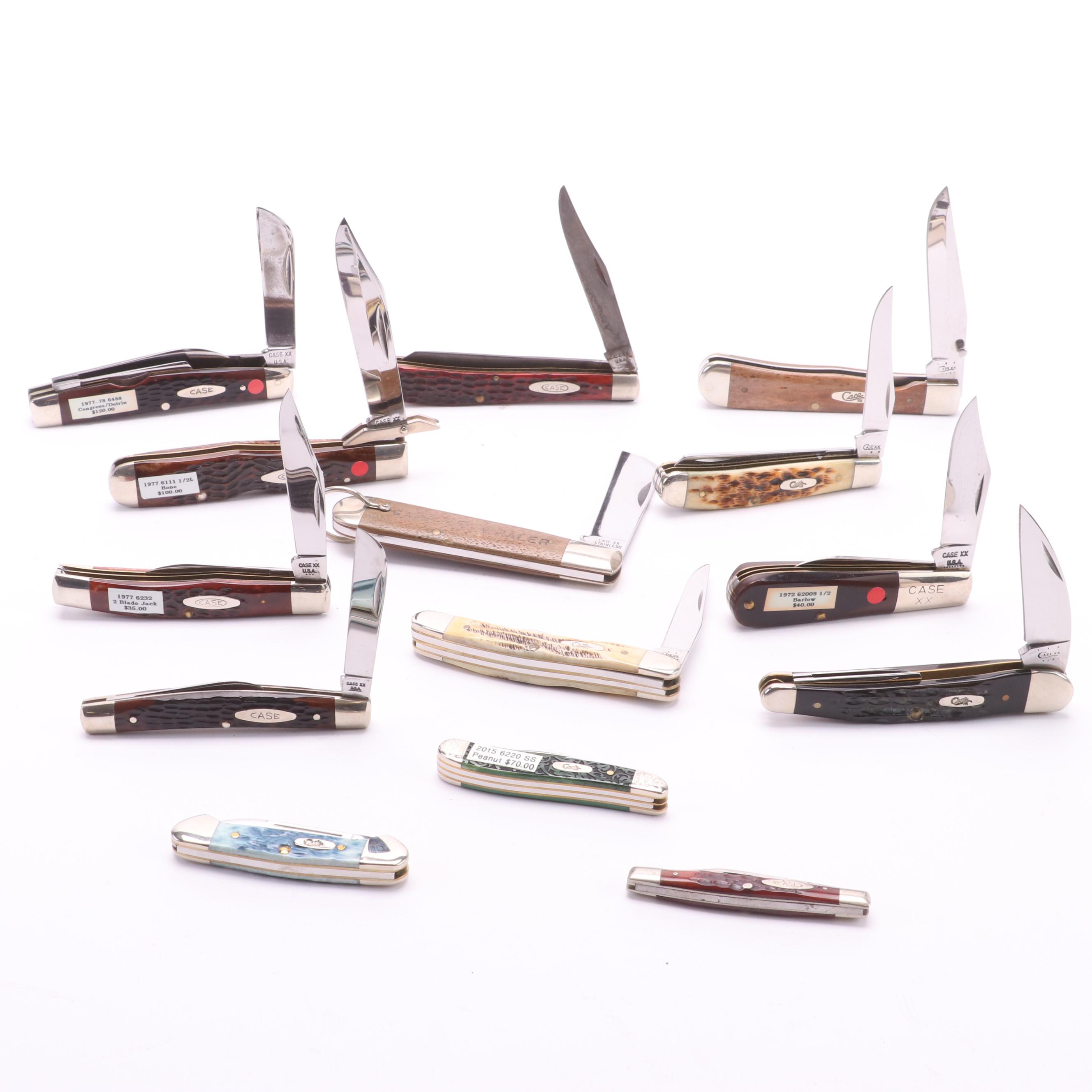 Collection of 14 Case® Folding Knives Including Collector Case