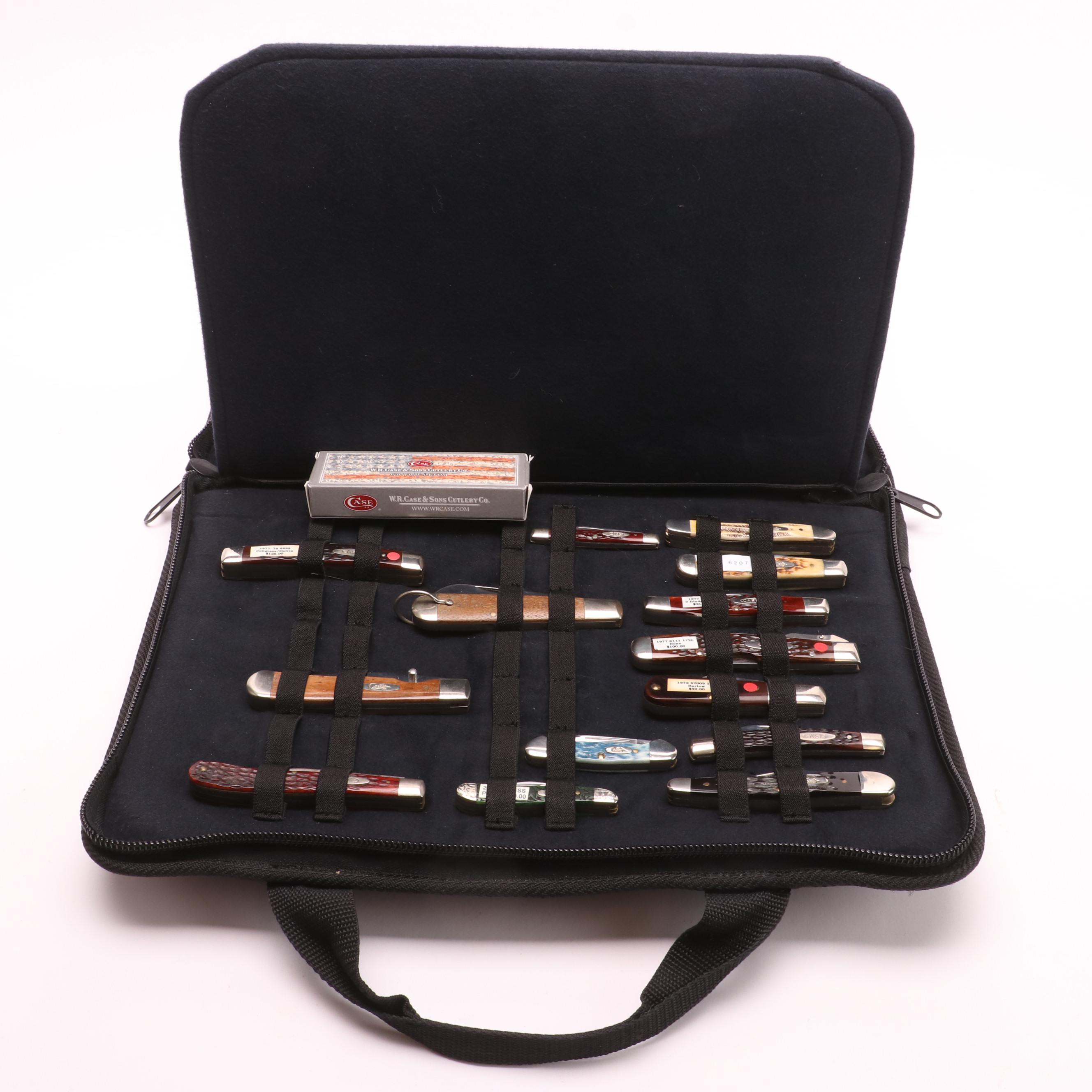 Collection of 14 Case® Folding Knives Including Collector Case