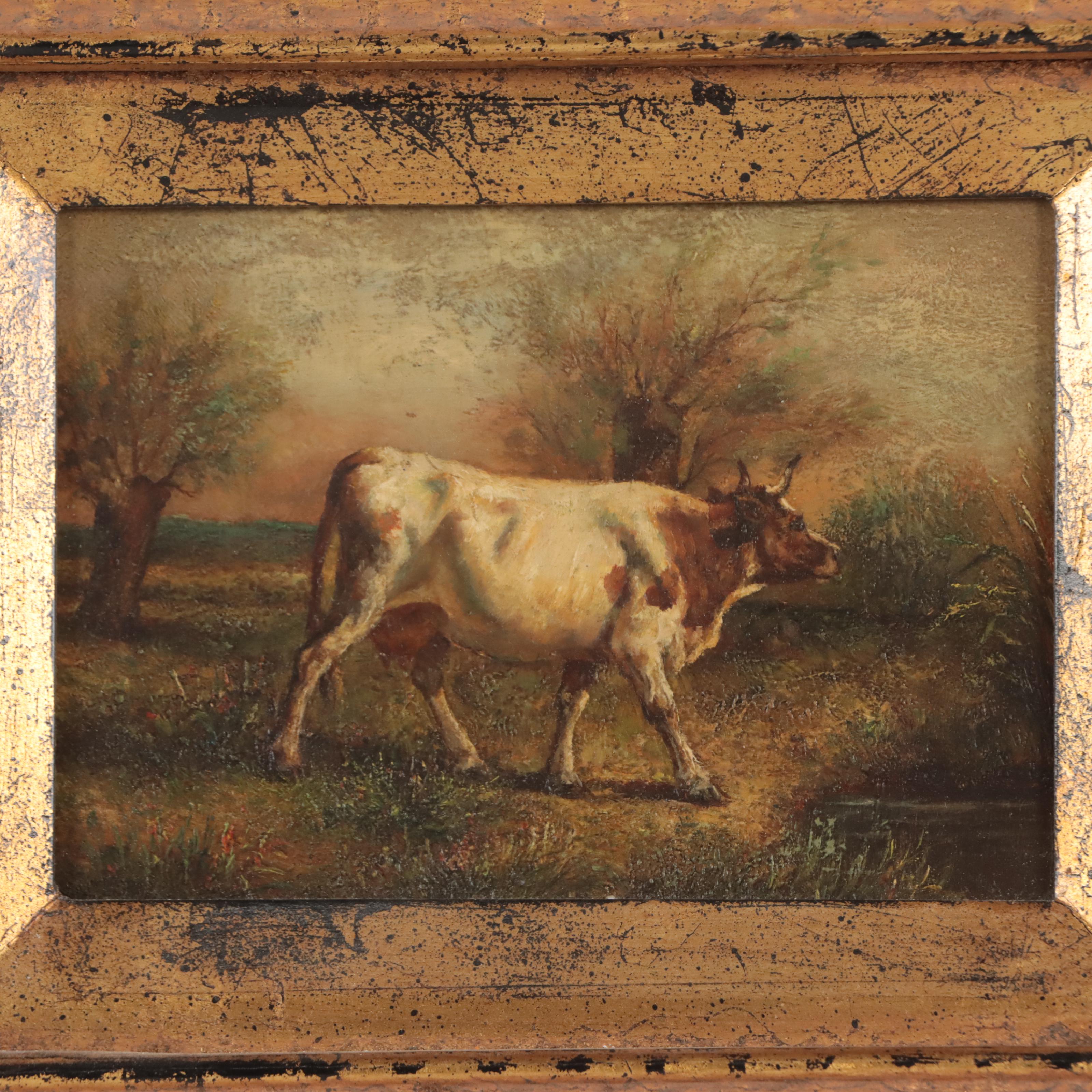 Pastoral Oil Painting of Cow in Landscape