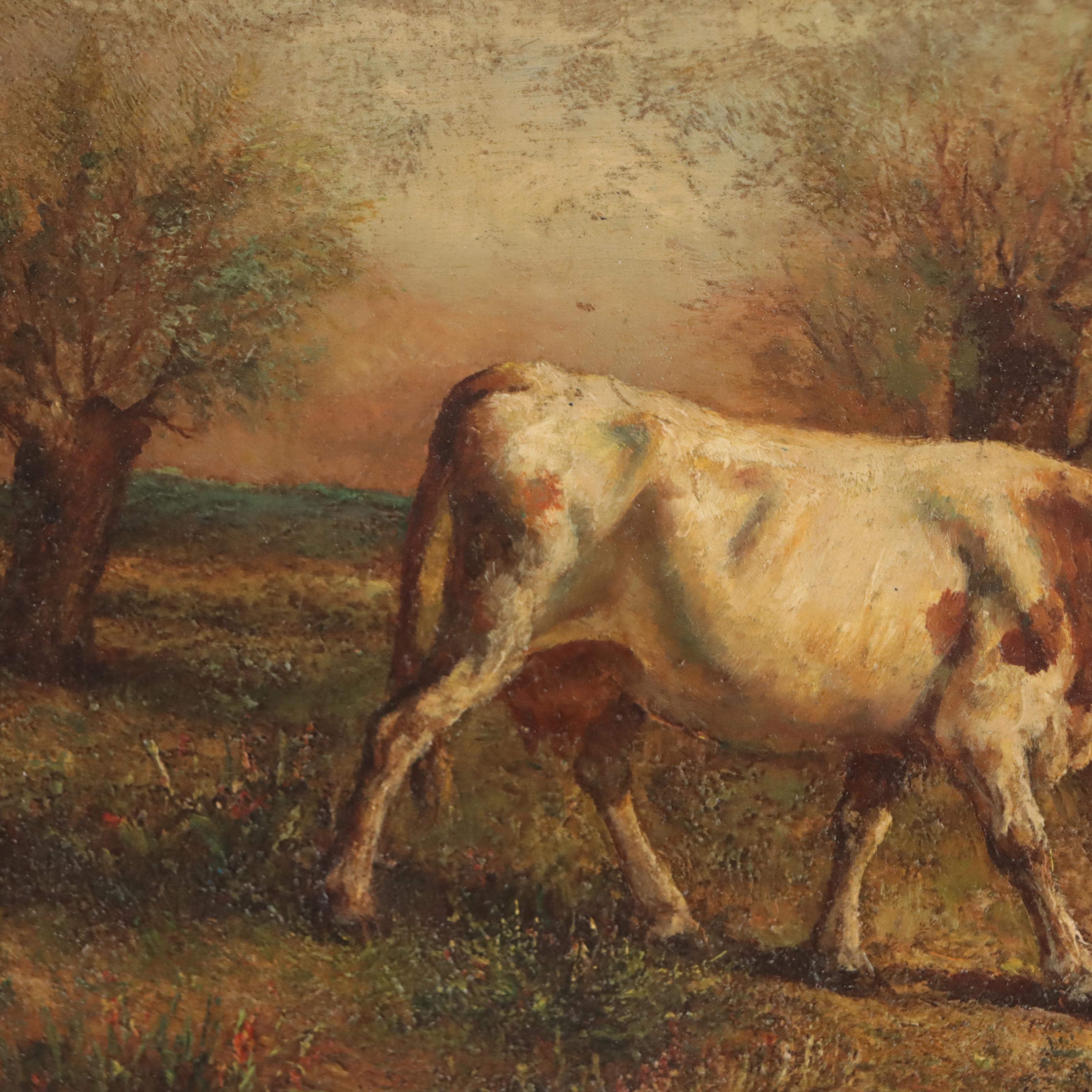 Pastoral Oil Painting of Cow in Landscape