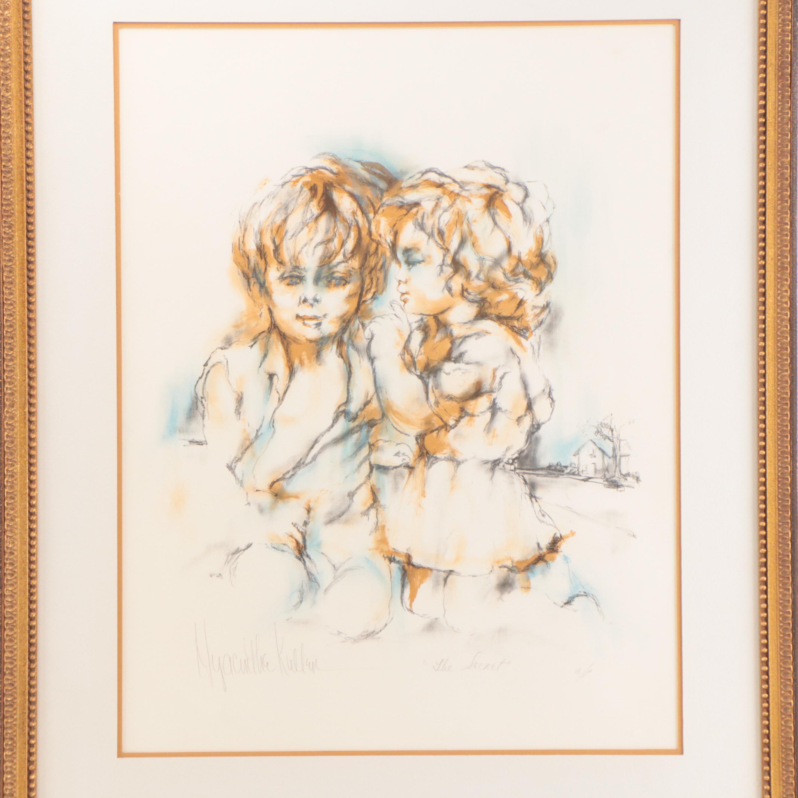 Hyacinthe Kuller Baron Lithograph "The Secret," Circa 1973