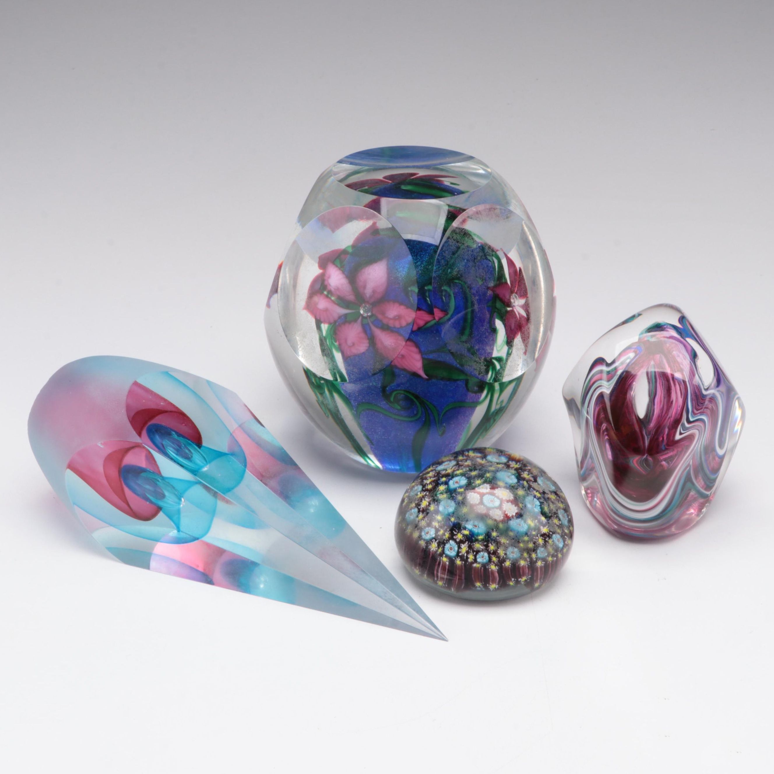 Vandermark Floral Motif Glass Paperweight, Murano and Other Glass Paperweights