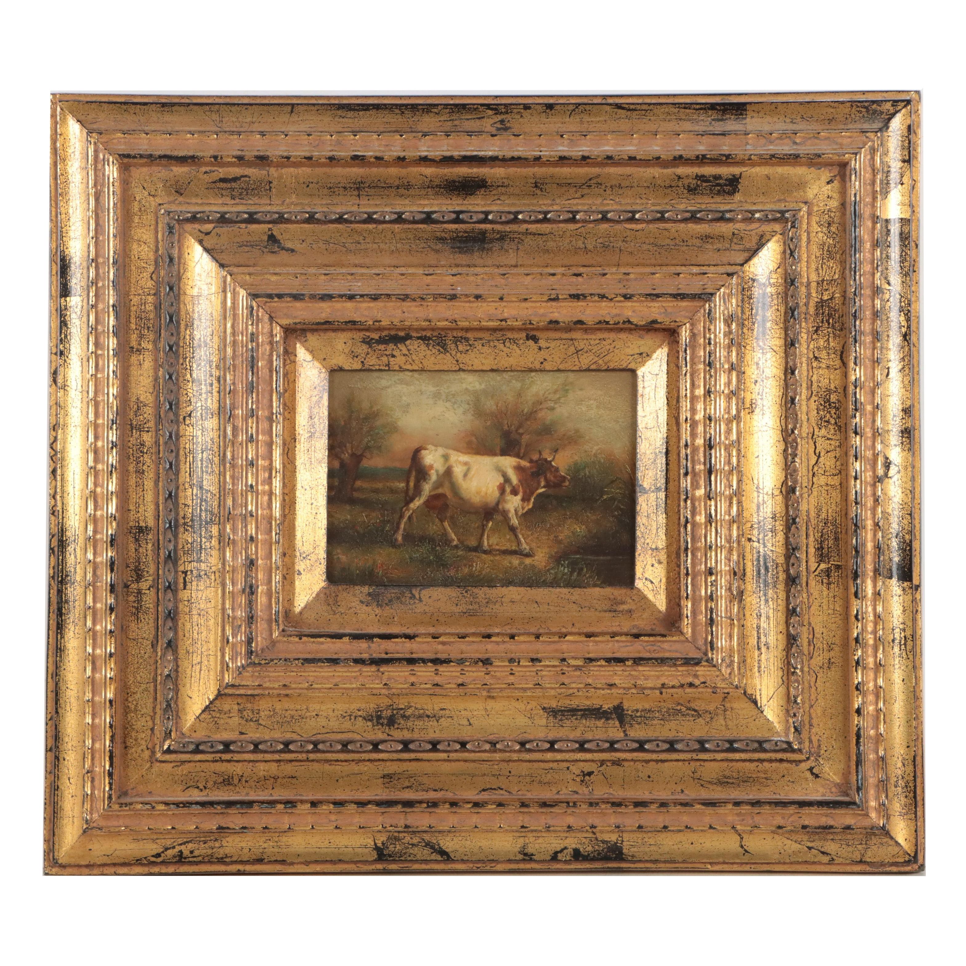 Pastoral Oil Painting of Cow in Landscape