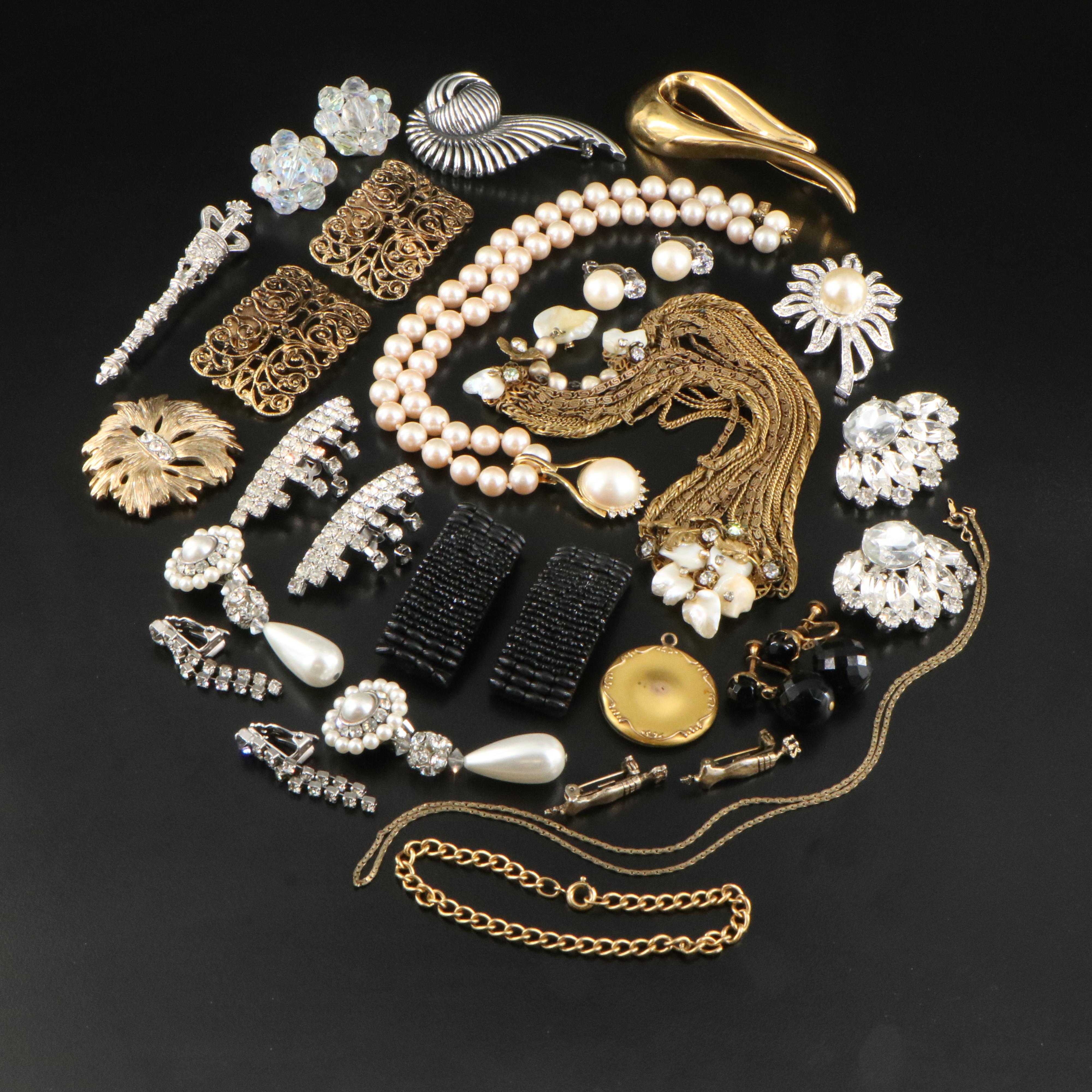 Vintage Grouping Including Faux Pearl, Rhinestone and Cubic Zirconia