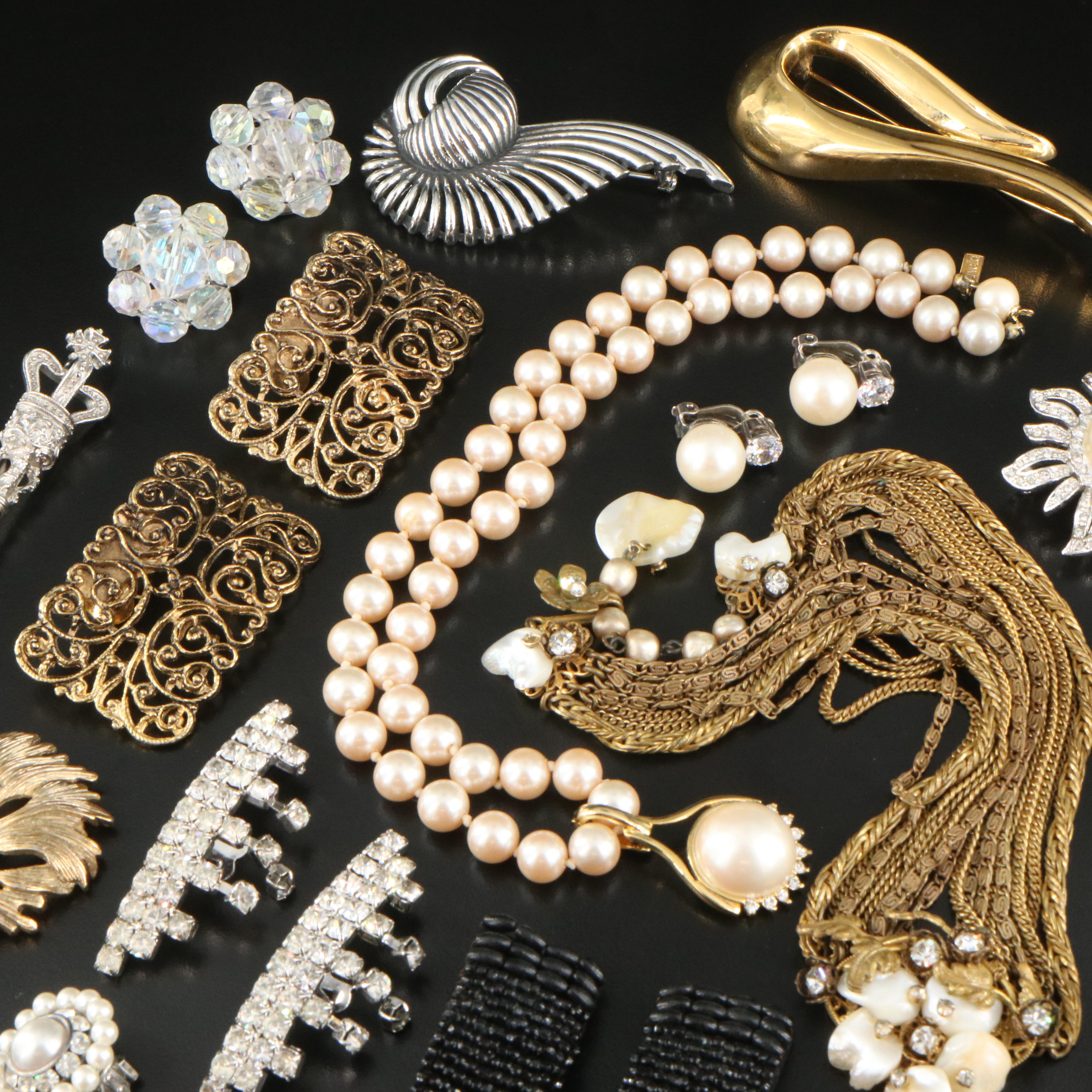 Vintage Grouping Including Faux Pearl, Rhinestone and Cubic Zirconia