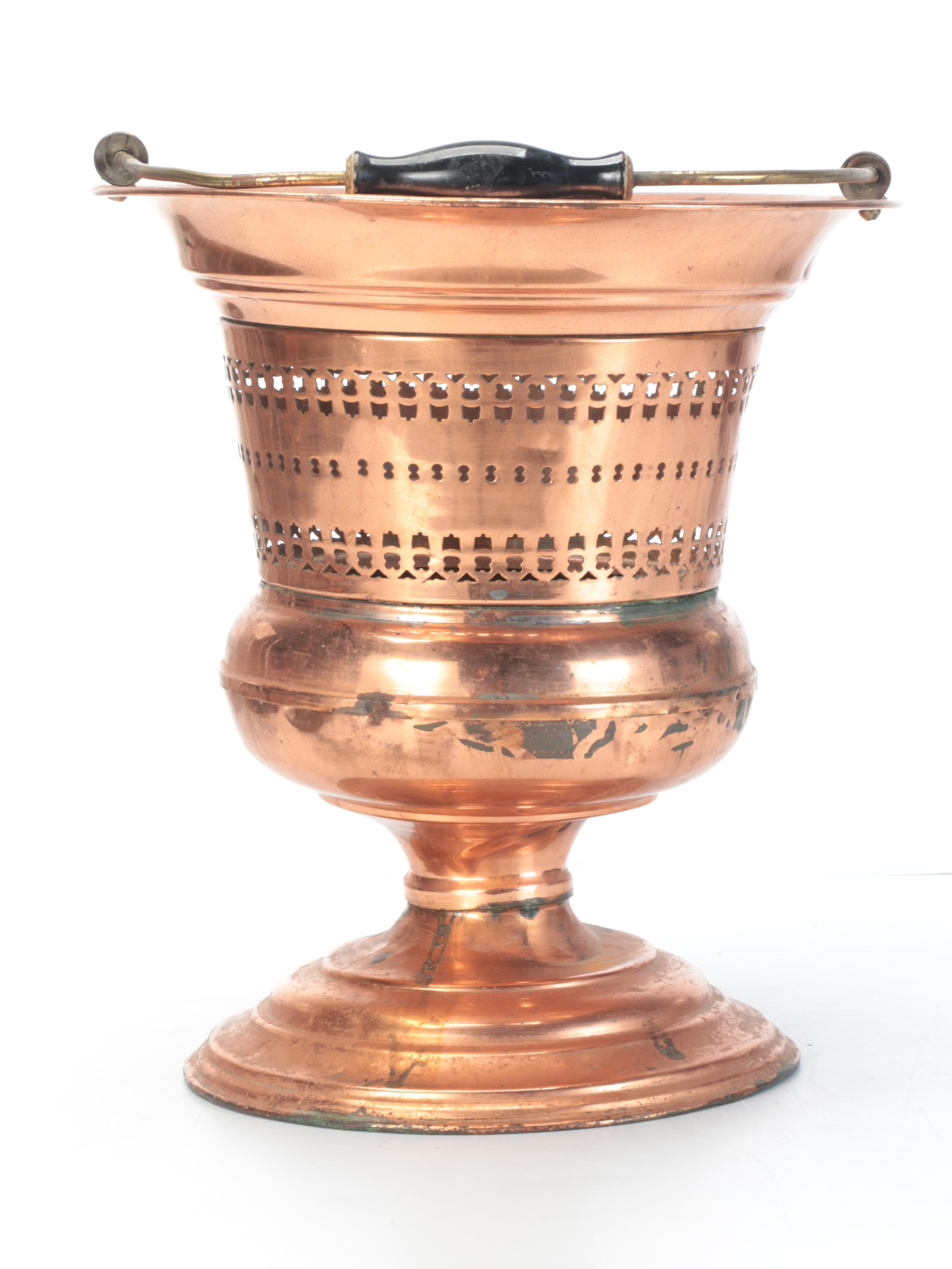 Reticulated Copper Basket with Brass Handle