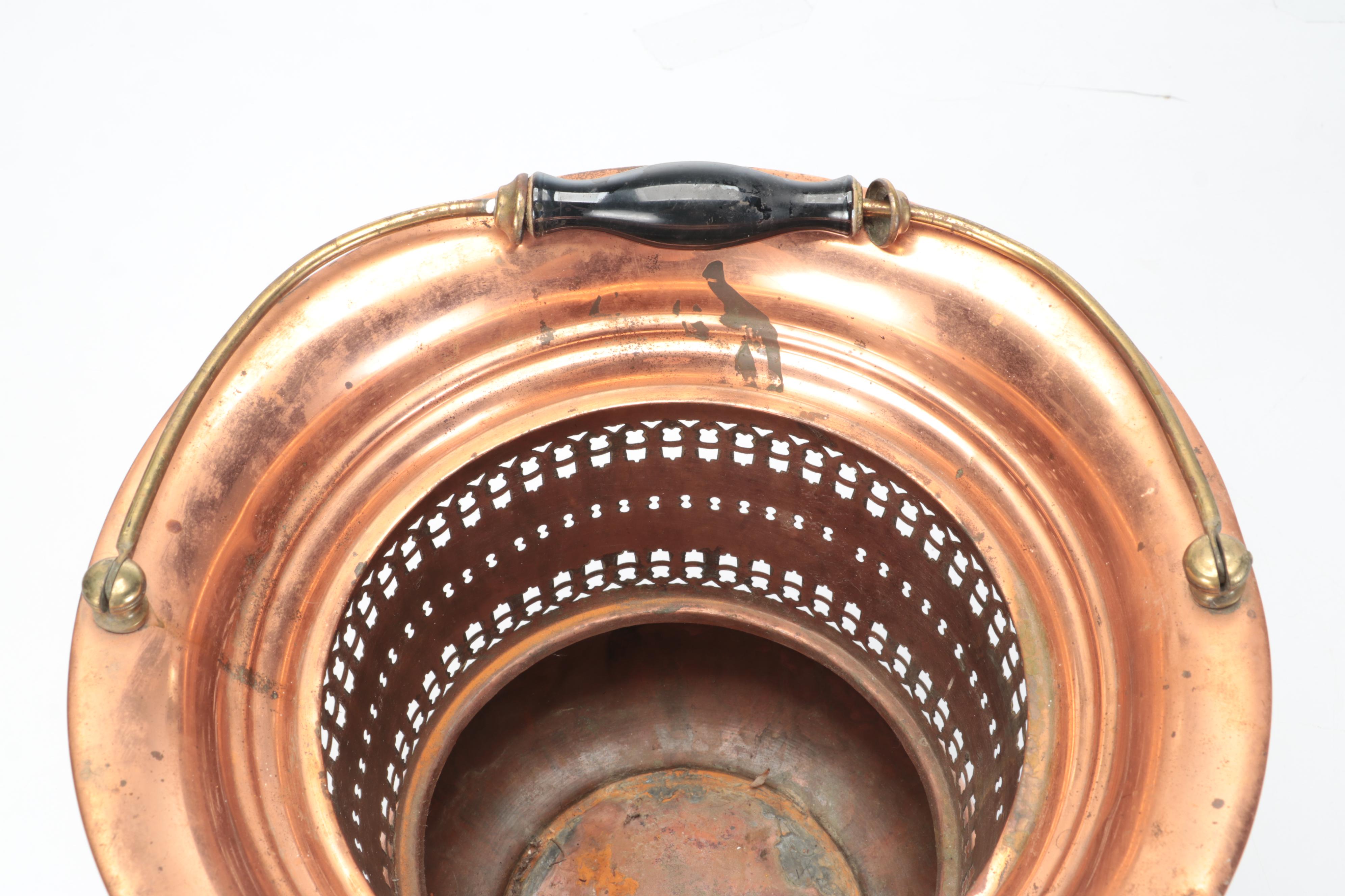 Reticulated Copper Basket with Brass Handle